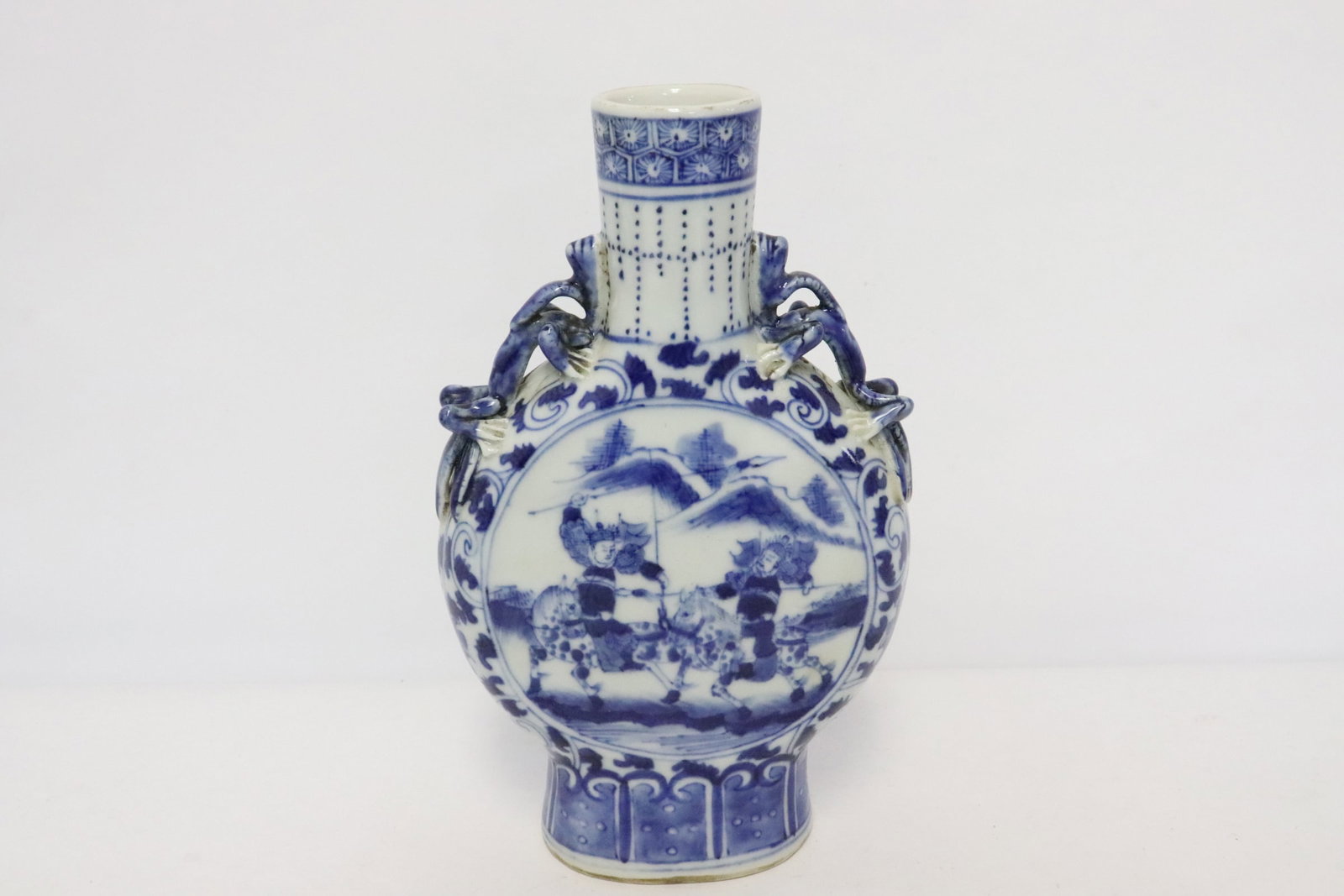 Blue and white porcelain flask: Blue and white porcelain flask, 8.05"x4.9"x2.25"