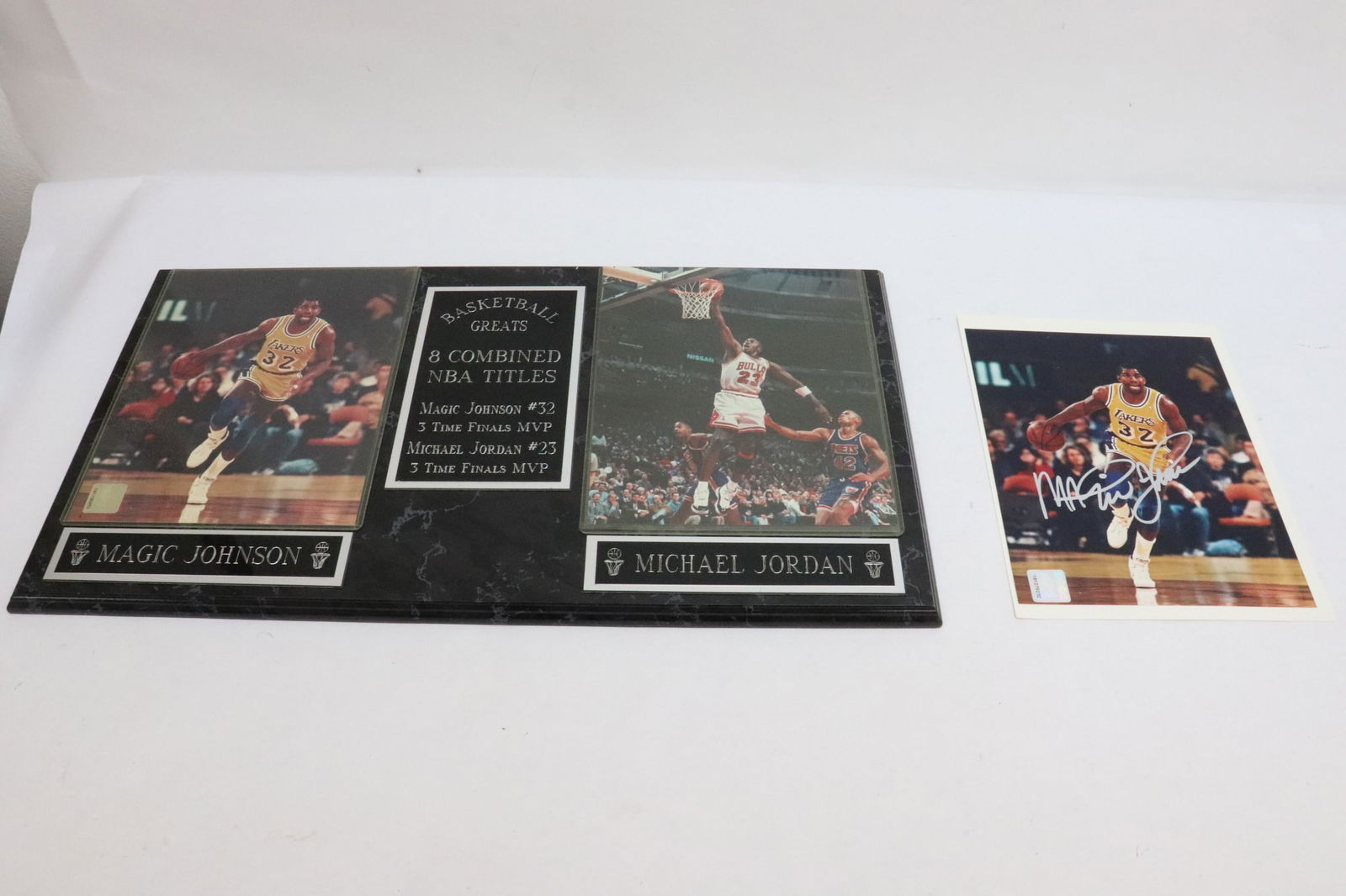 Magic Johnson signed photo, & a plaque (1 of 9)