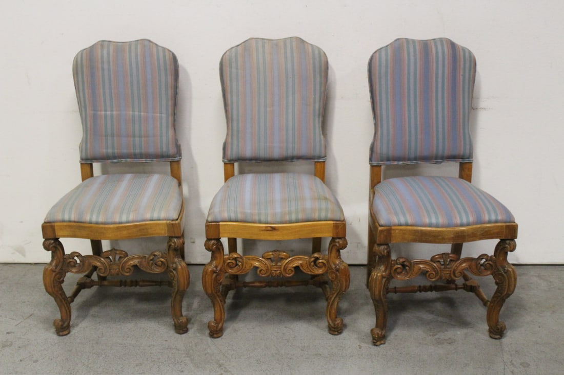 3 antique Germany finely carved side chairs: 3 antique Germany finely carved side chairs, seats have water stain, 39"x20.8"x20" ea