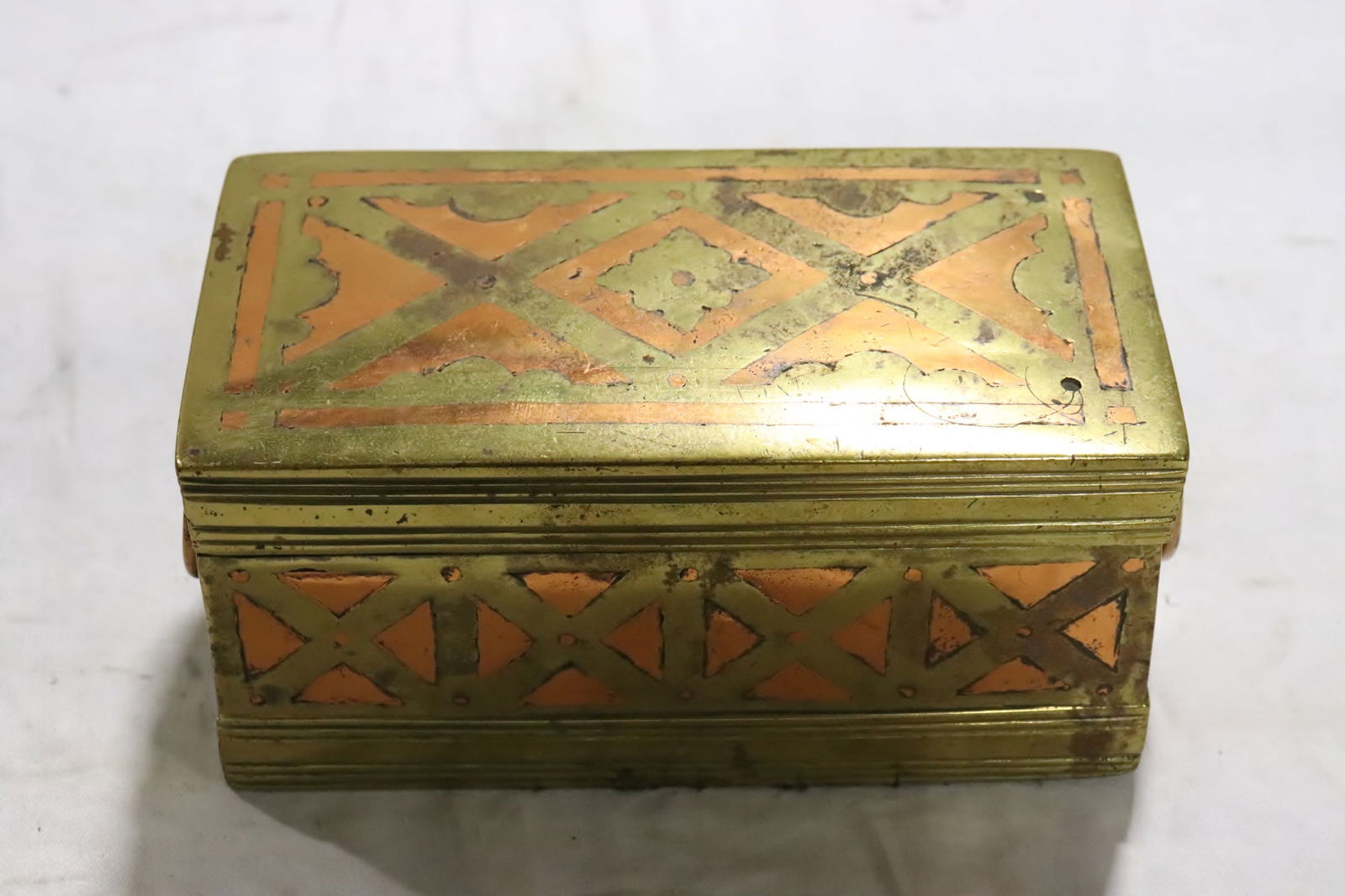 Vintage inlaid heavy brass ink covered box (1 of 7)