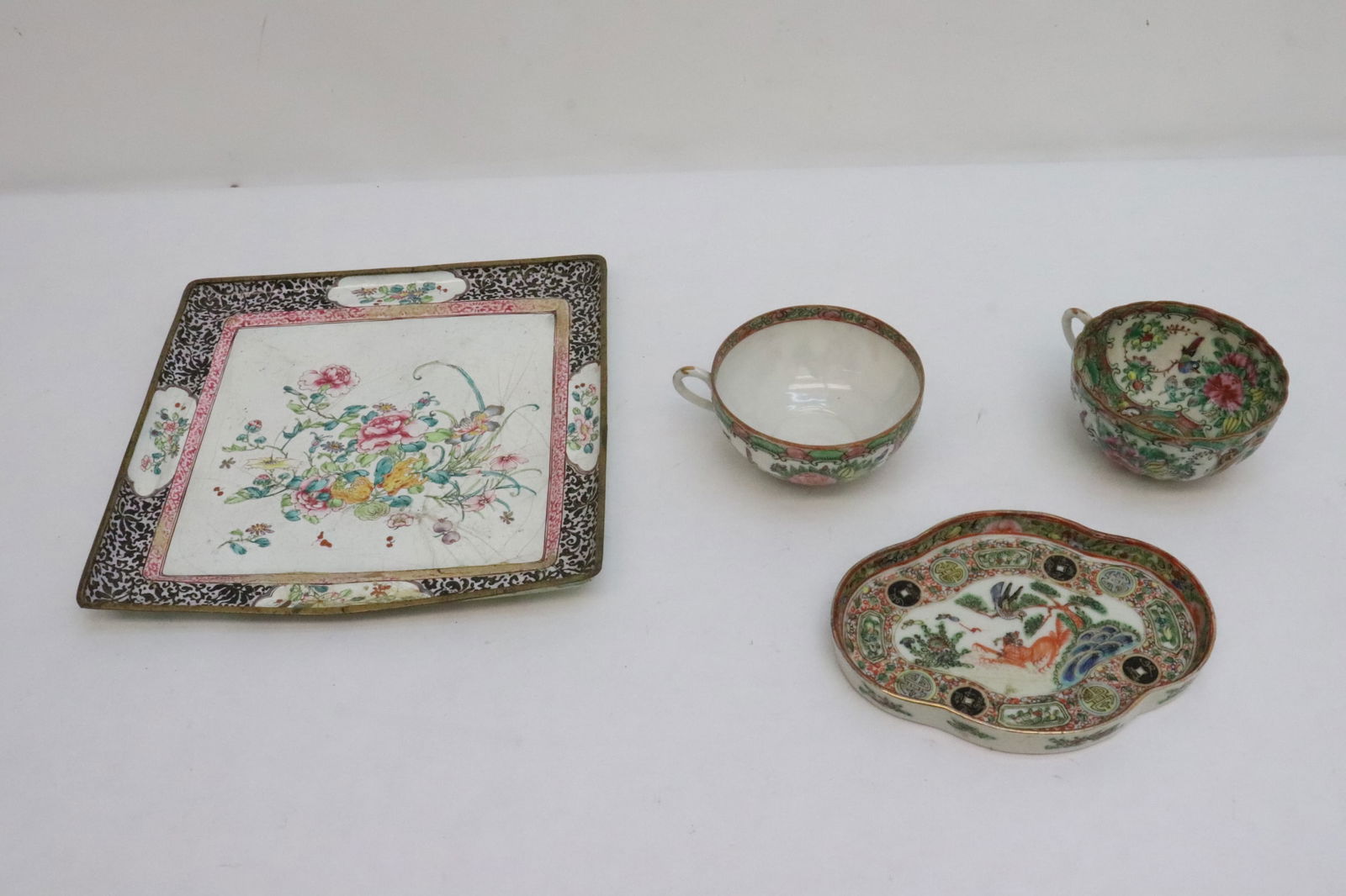 Antique Chinese enamel square tray, & 3 antique porcelain pc (1 of 9)