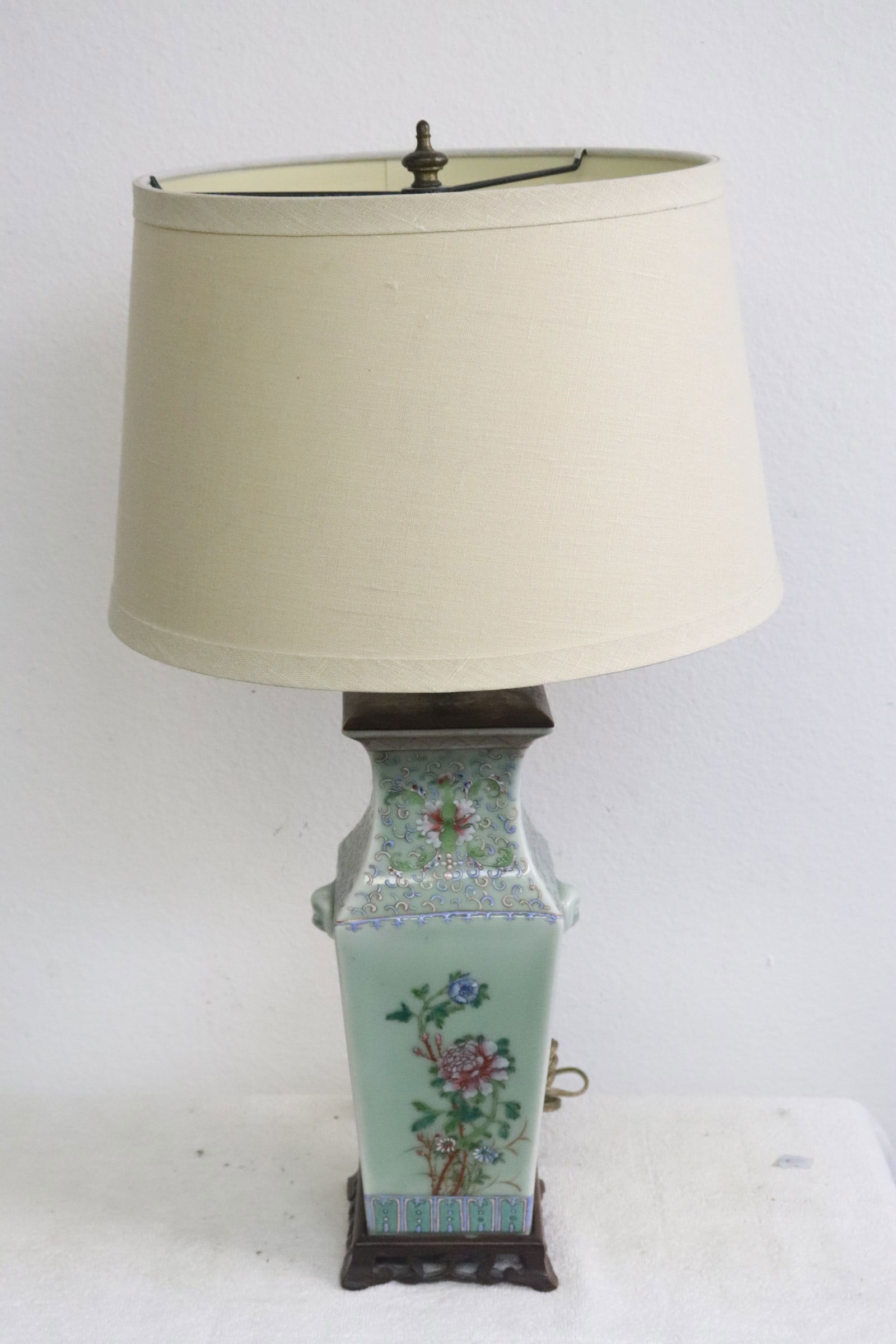 Vintage Chinese square porcelain vase, made as lamp (1 of 9)