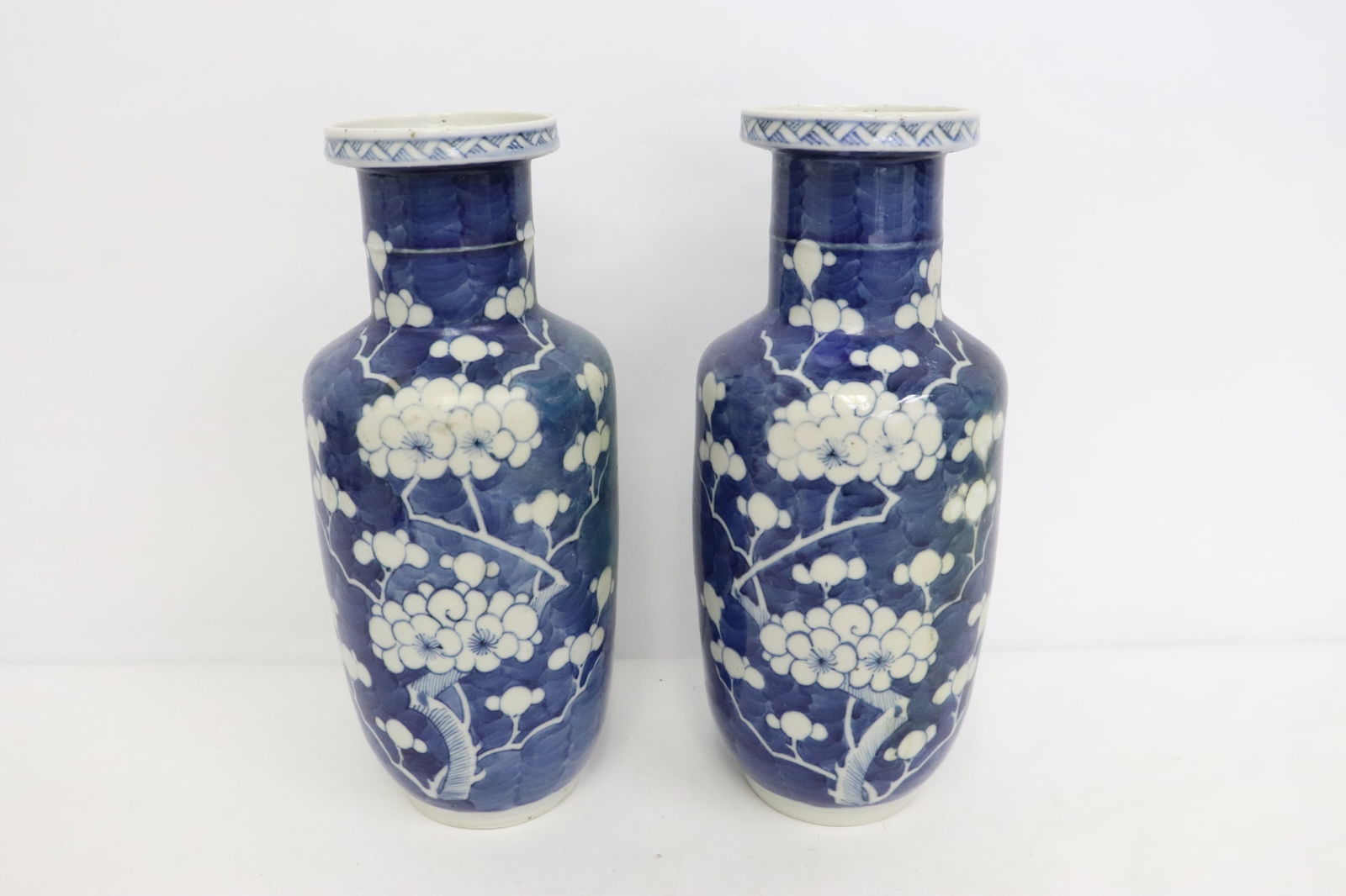 Pair Chinese vintage blue & white porcelain vases (1 of 10)