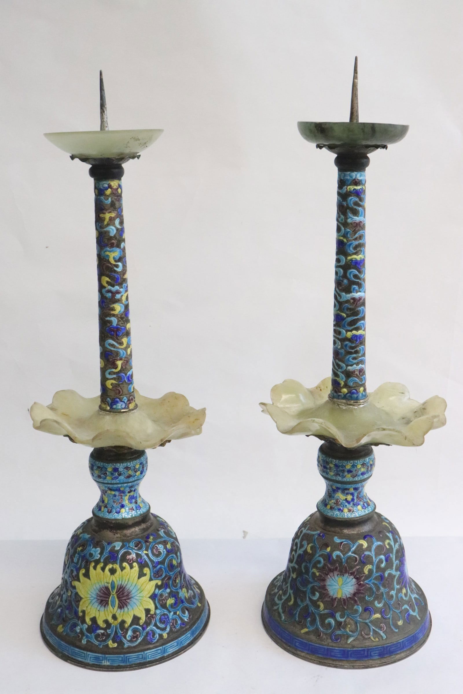 Pair antique enamel on s/p candle holders (1 of 11)