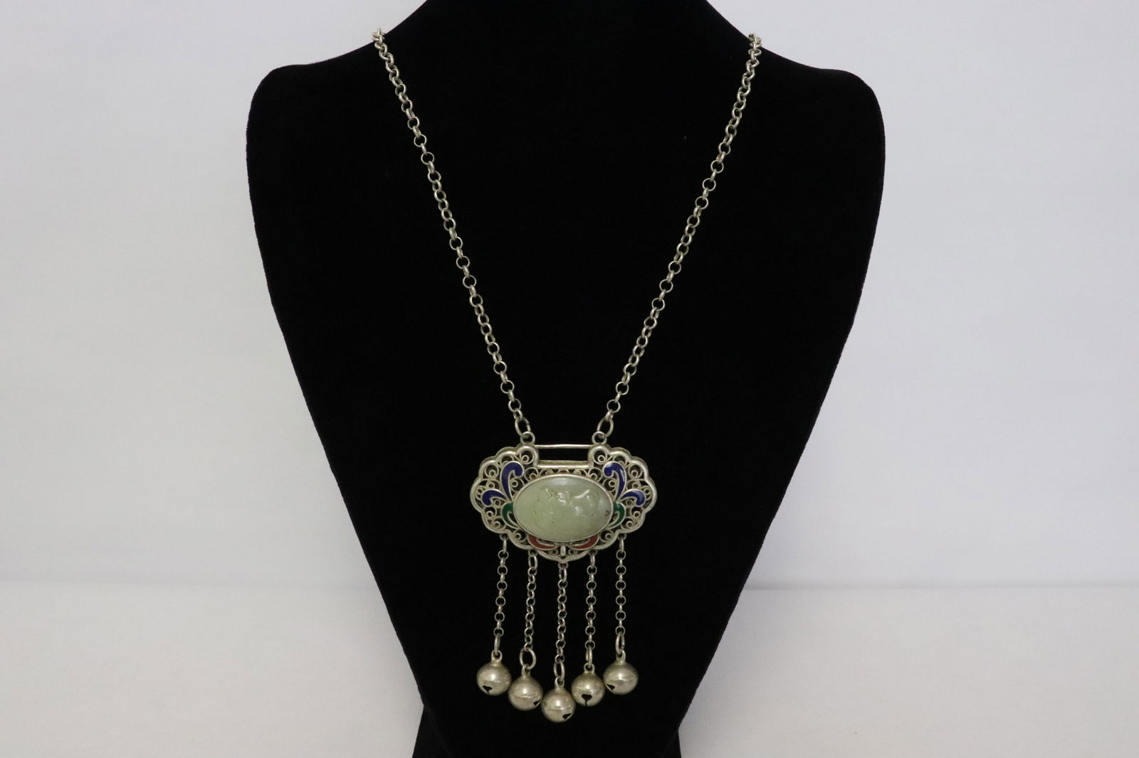 Chinese white bronze scent bottle w/ jade inset (1 of 7)