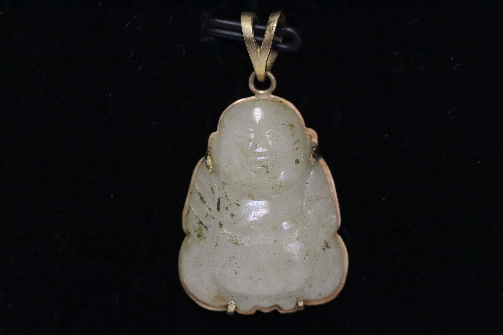 jade carved Buddha with 14K Y/G bezel and bale (1 of 7)