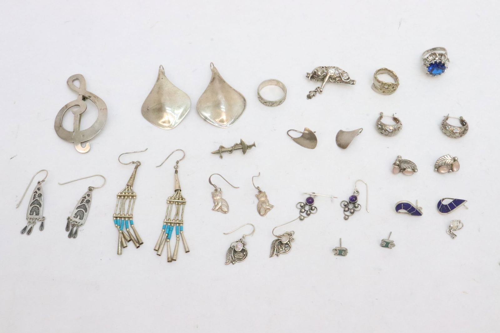 Lot of sterling rings, earrings, brooch, etc (1 of 10)