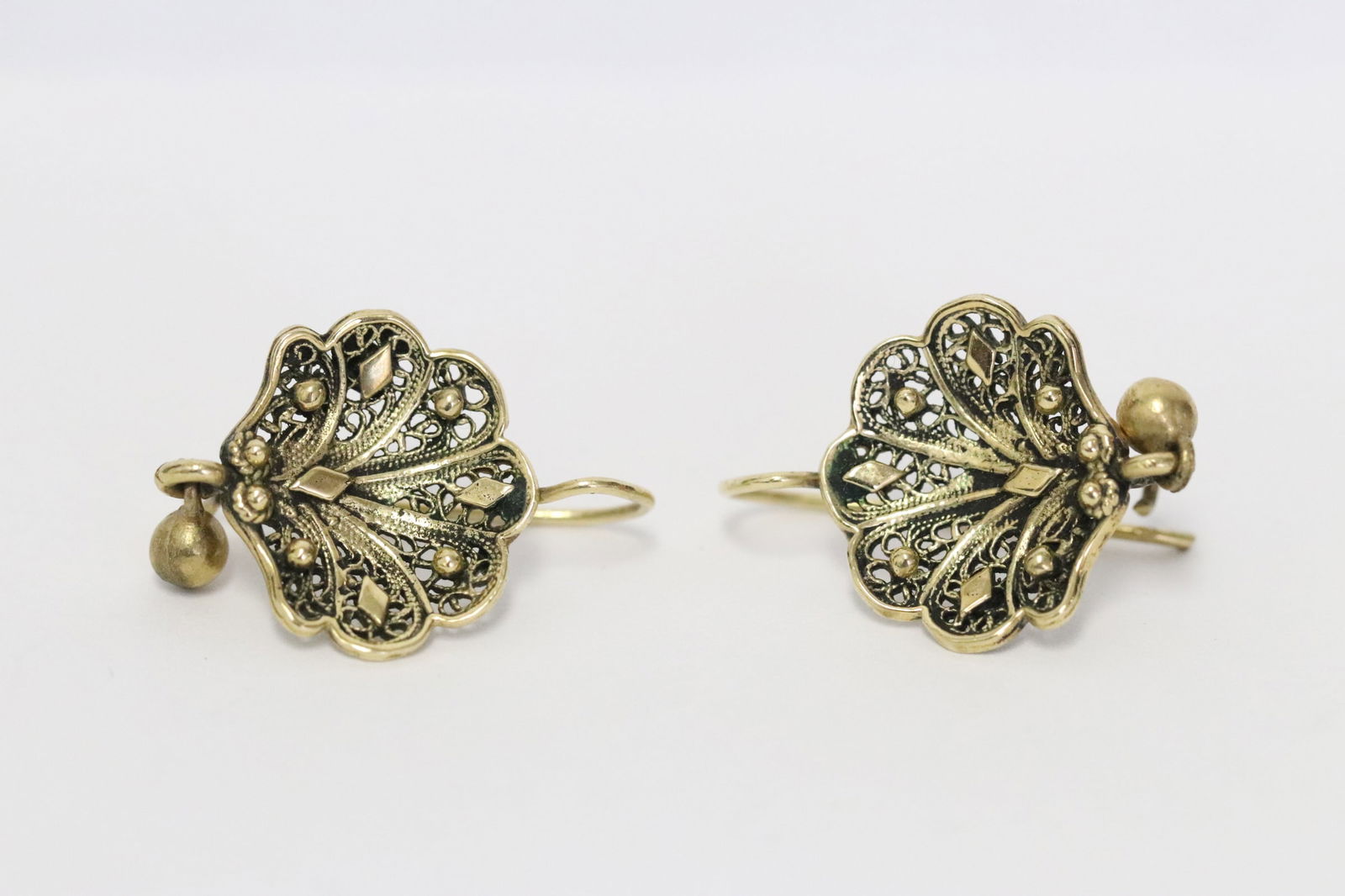 Pair 14K Y/G earrings in peacock motif (1 of 5)