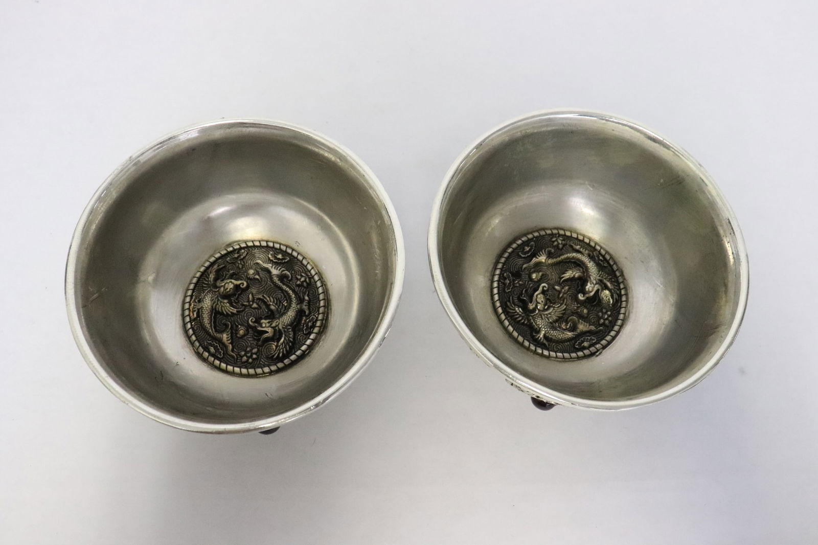 Pair white bronze bowls with stone decoration (1 of 9)
