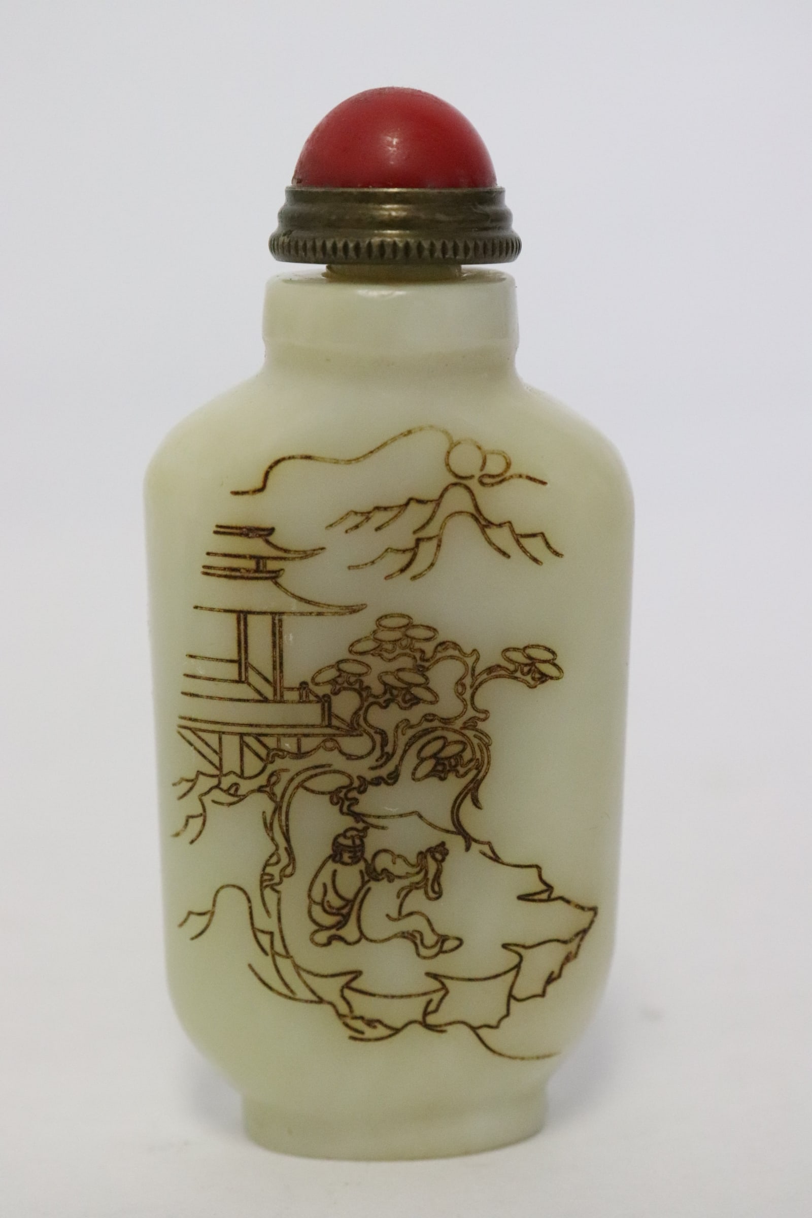 A white jade snuff bottle: A white jade snuff bottle, 2.85"x1.3"x0.66"