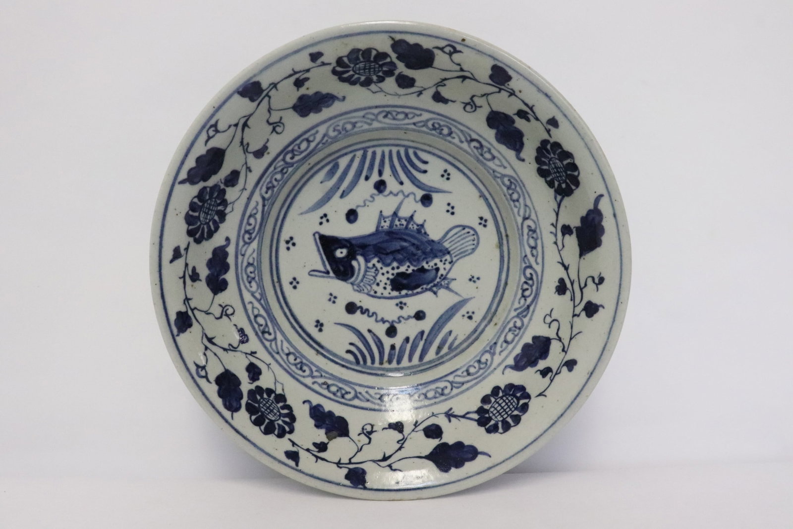 A blue and white porcelain bowl: A blue and white porcelain bowl, 2.25"x7.95"dia