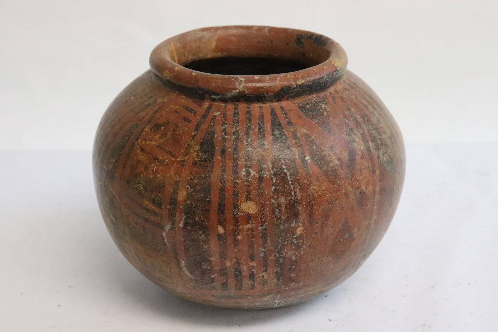 Antique American painted Indian pottery bowl(?): Antique American painted Indian pottery bowl(?), damage repair, 4.2"x5.15"dia