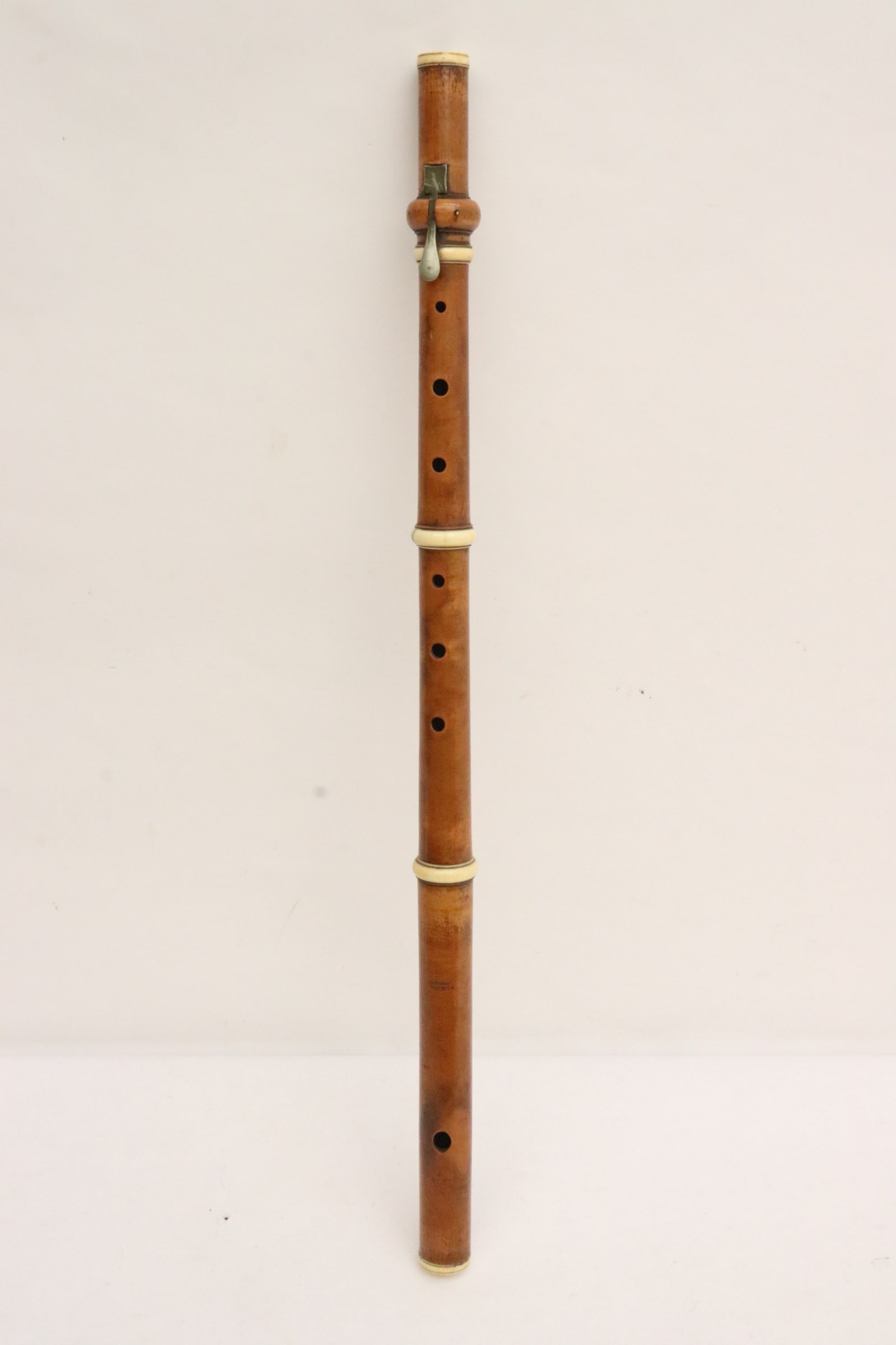 Antique burl walnut flute with bone carved spacers: Antique burl walnut flute with bone carved spacers, 24.2"L
