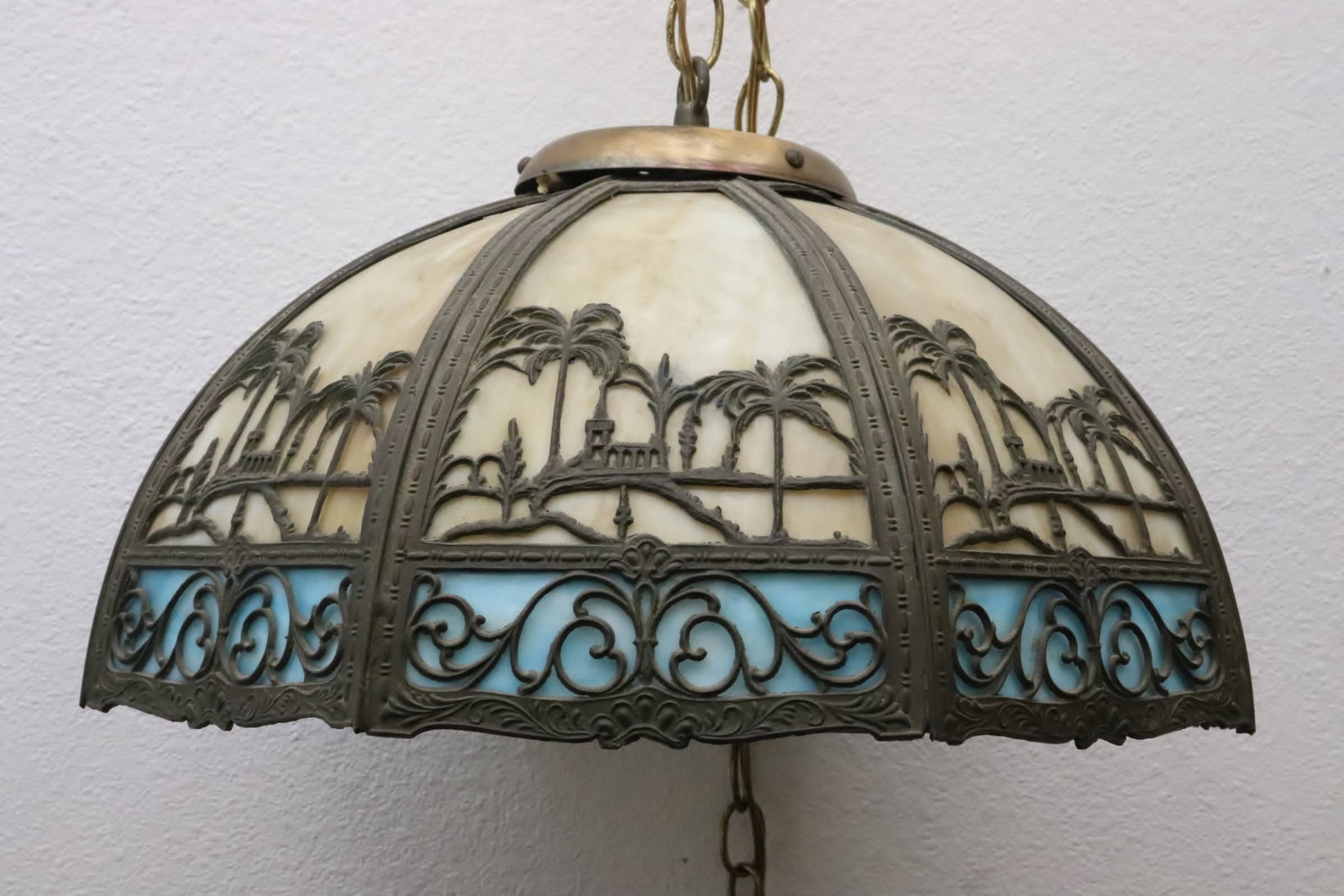 A cast metal leaded glass panel ceiling light (1 of 6)
