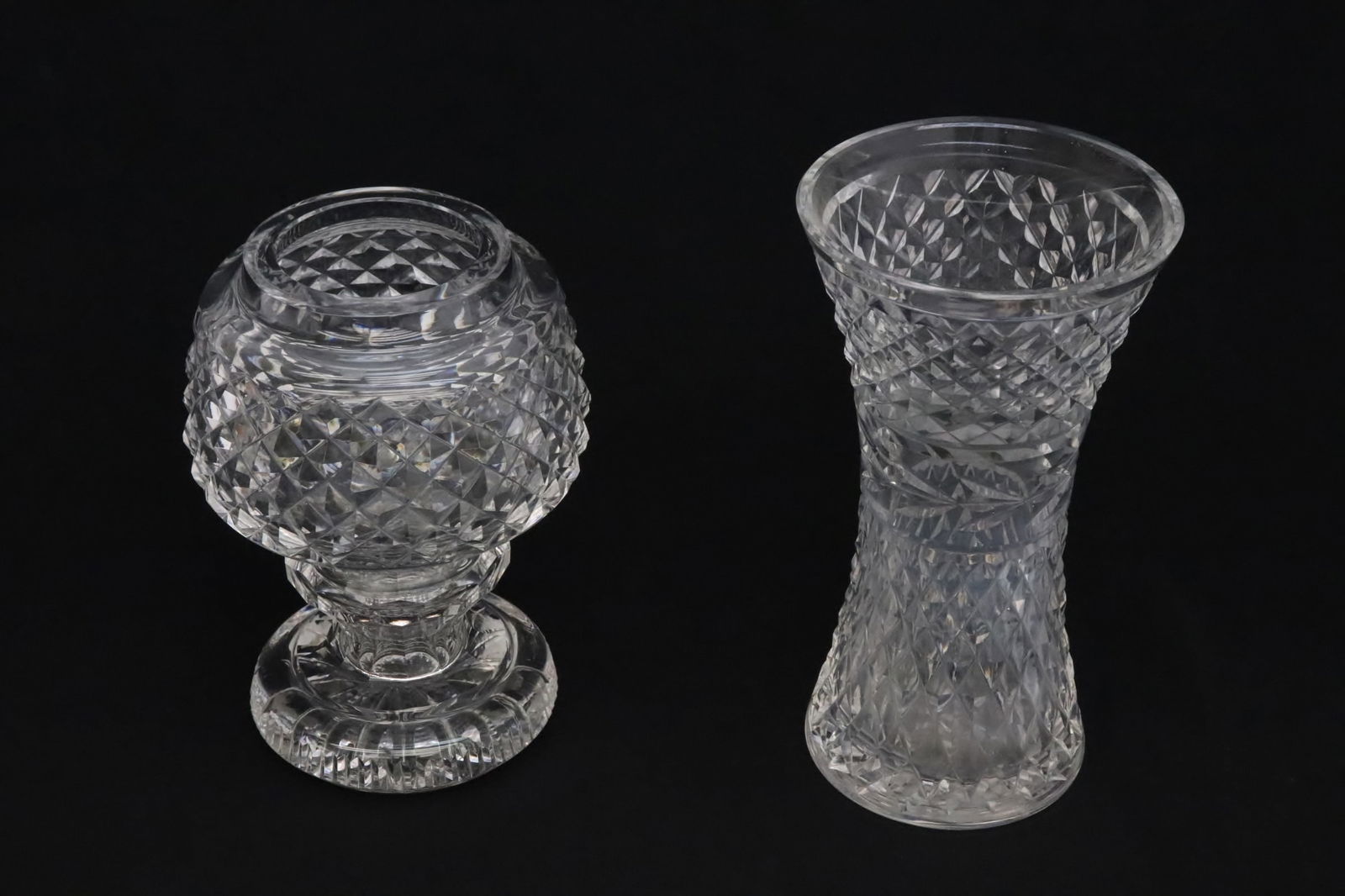 2 pieces Waterford crystals: 2 pieces Waterford crystals; a flower vase (8"x4.3"dia), and a stem bowl (6.9"x4.9"dia)