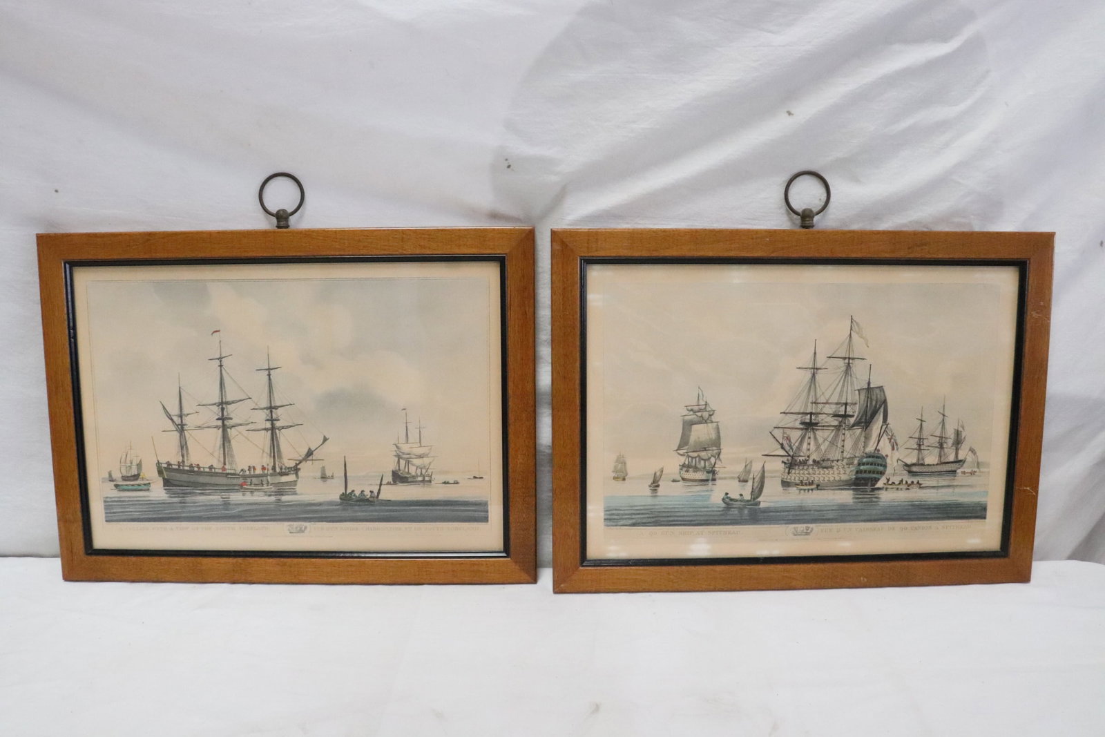 2 etchings in color "image of old battle ship" (1 of 10)