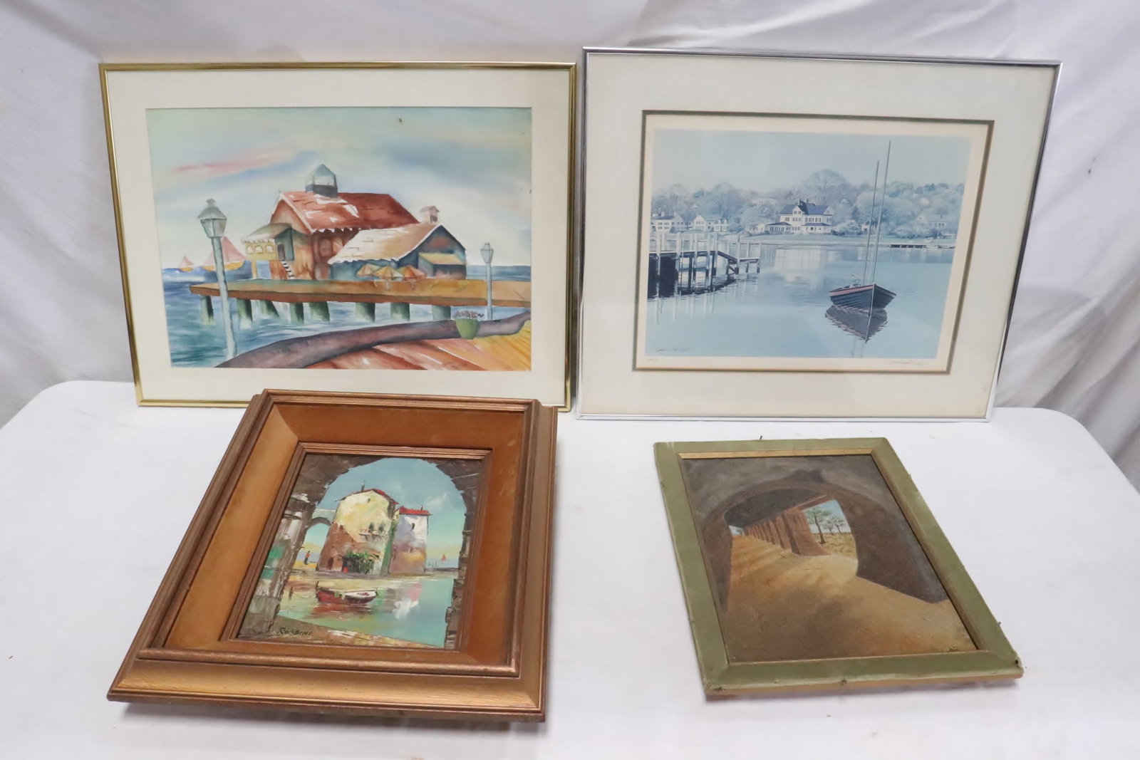 2 oil paintings, one w/c, and a signed etching (1 of 14)