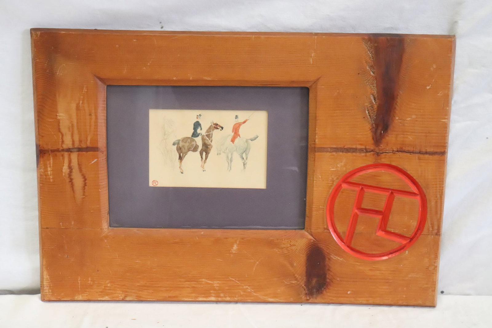 Color print with carved wood frame: Color print with carved wood frame, 4.5"x6.8"