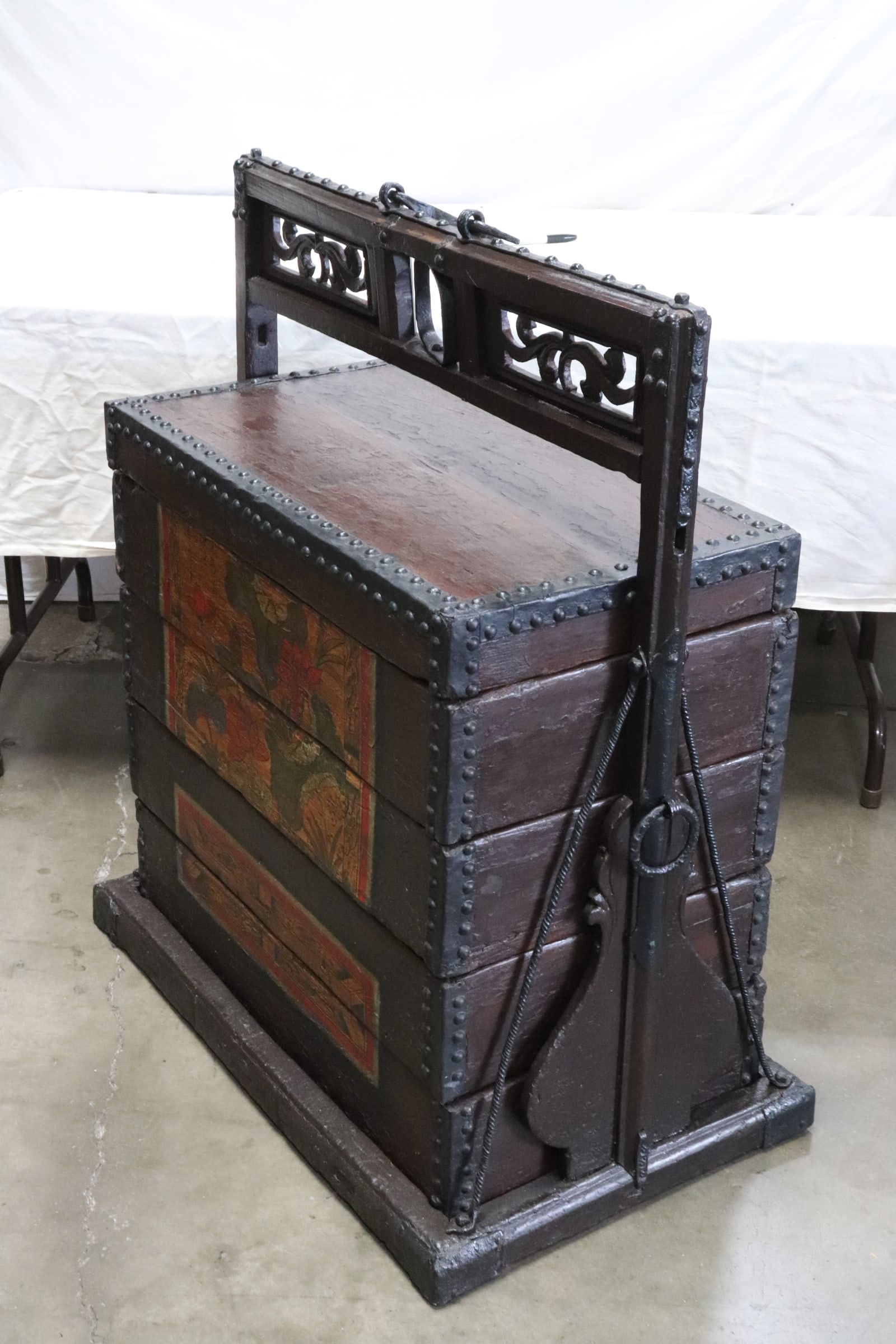 Chinese 18th/19th c. cast iron & wood wedding chest (1 of 9)