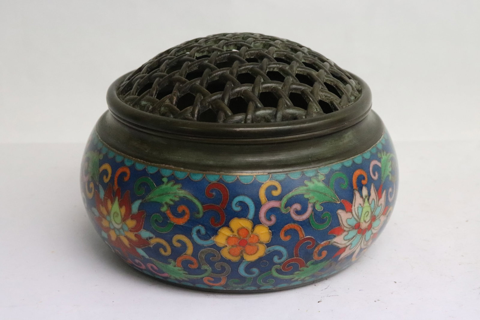 Large bronze based cloisonne censer (1 of 6)
