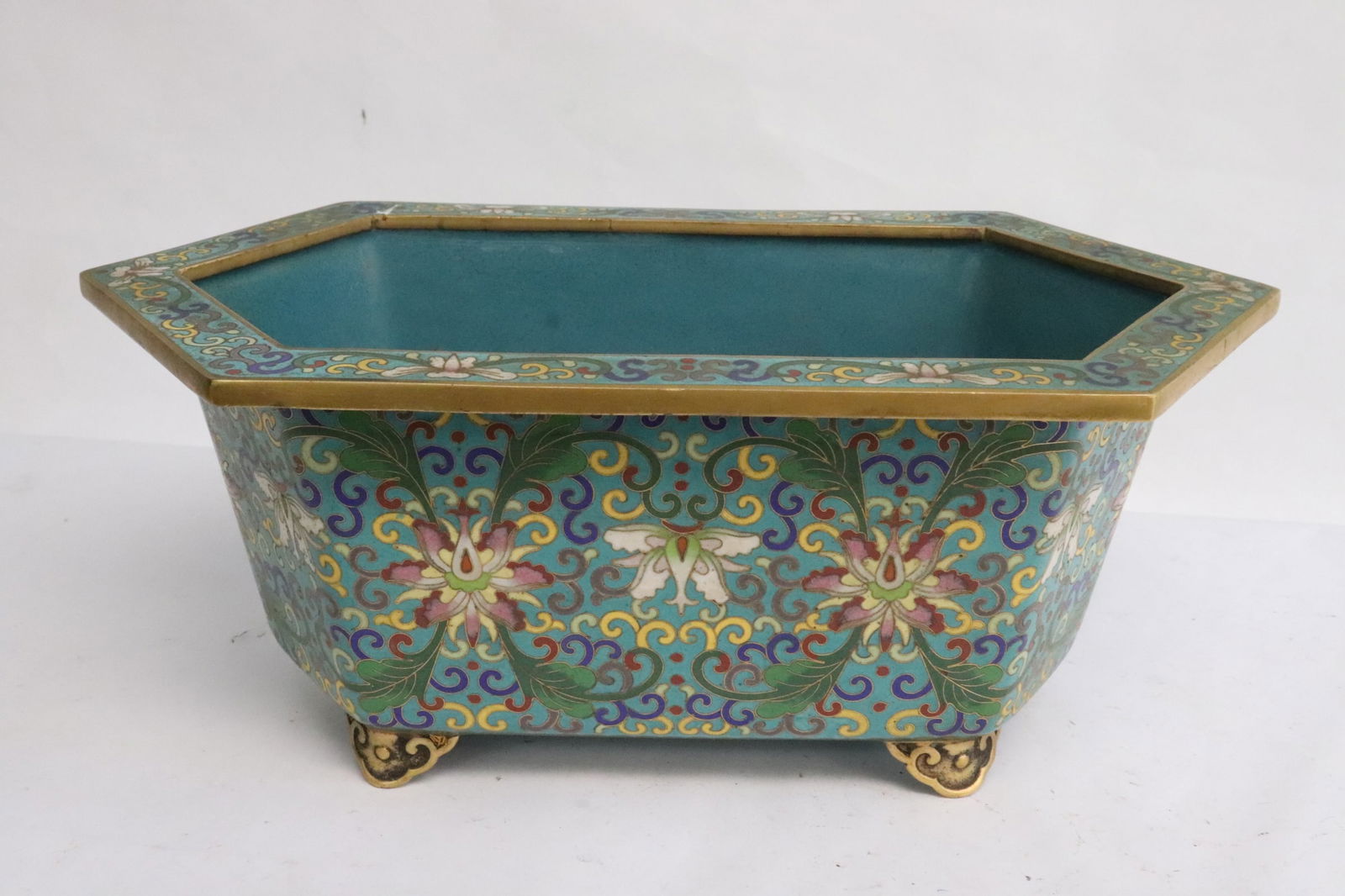 Chinese vintage hexagonal cloisonne planter (1 of 7)