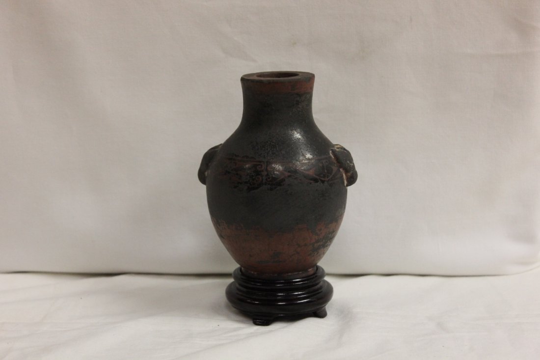 Chinese antique pottery small vase: Chinese antique pottery small vase (possibly Han dynasty, c100AD), 4.2"Hx2.8"diameter