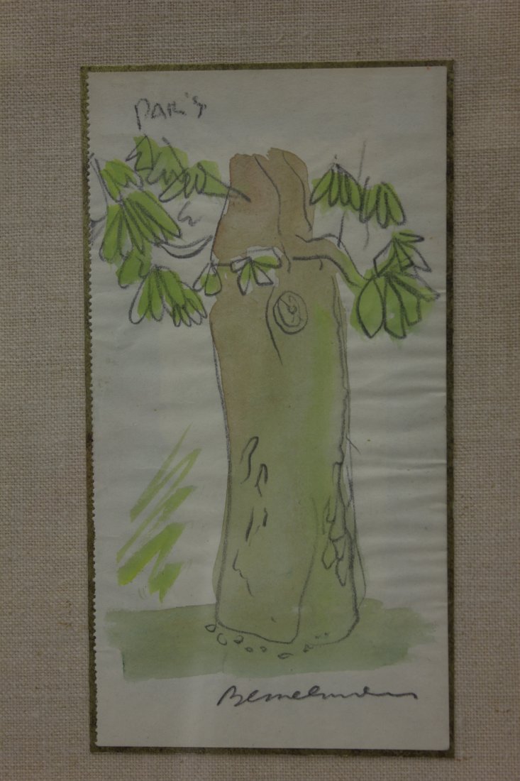 Watercolor/pencil by Ludwig Bemelmans: Watercolor/pencil "tree" by Ludwig Bemelmans, 6.9"x3.8"
