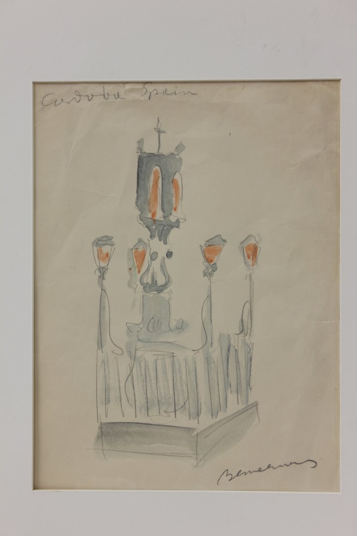 Watercolor/pencil by Ludwig Bemelmans: Watercolor/pencil "church" by Ludwig Bemelmans, 11.6"x8.8"
