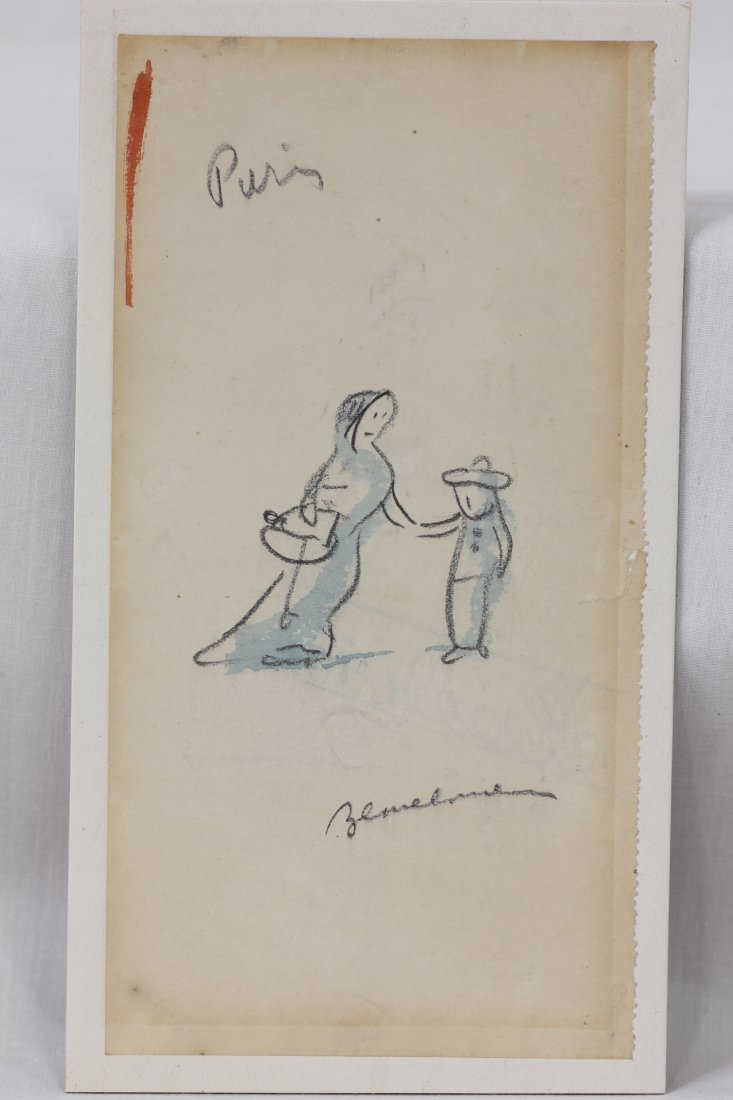 Watercolor/pencil by Ludwig Bemelmans: Watercolor/pencil "2 person" by Ludwig Bemelmans, 7"x3.6"