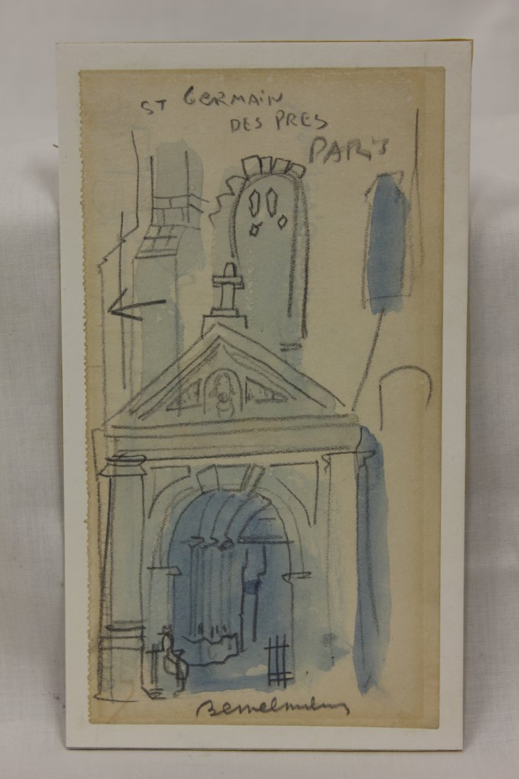 Watercolor/pencil by Ludwig Bemelmans: Watercolor/pencil "church" by Ludwig Bemelmans, 7"x3.8"