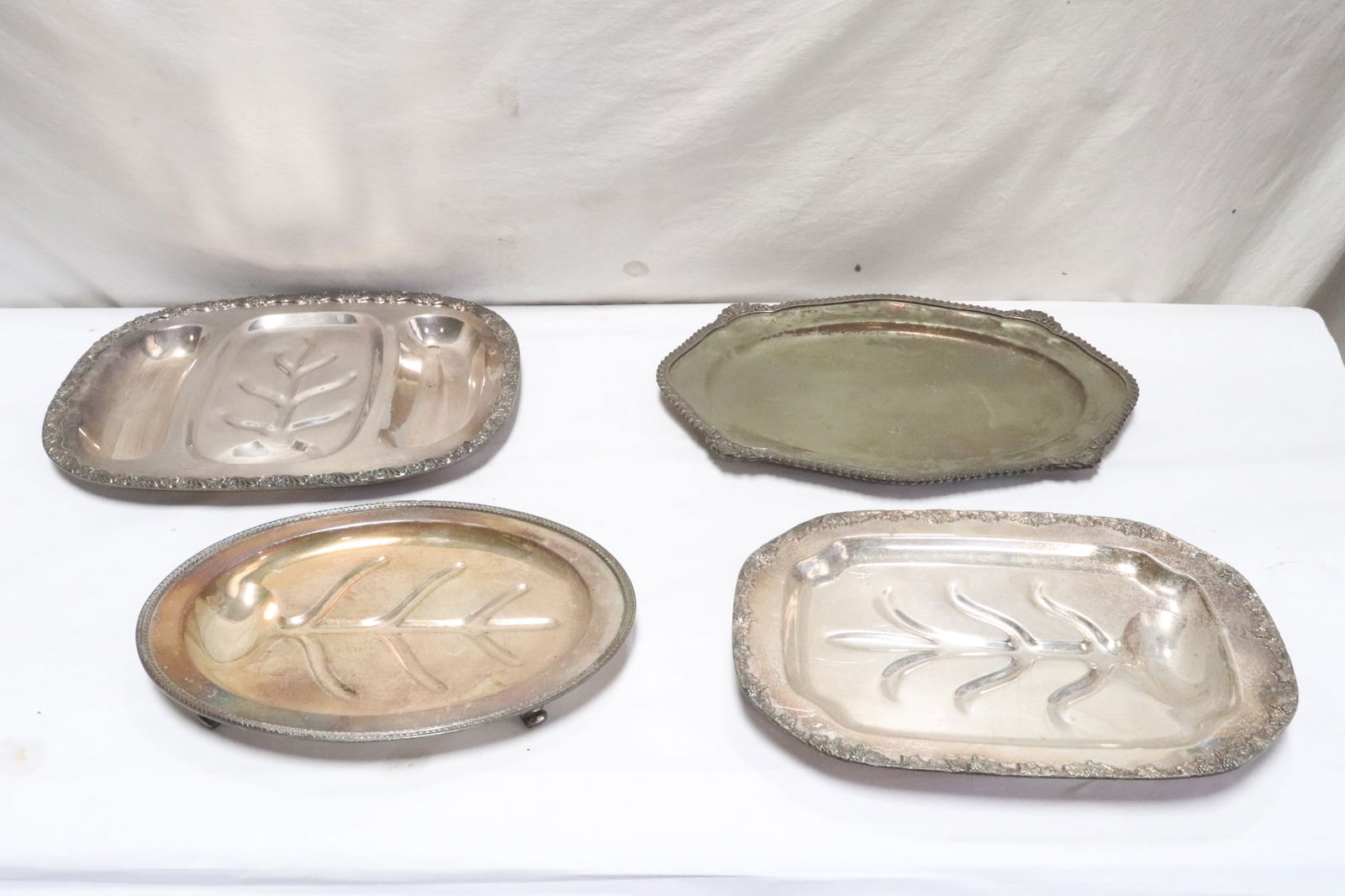4 large silverplate serving trays: 4 large silverplate serving trays, 1.5"x15.6"x11.2" - 1.5"x14.5"x18.3"