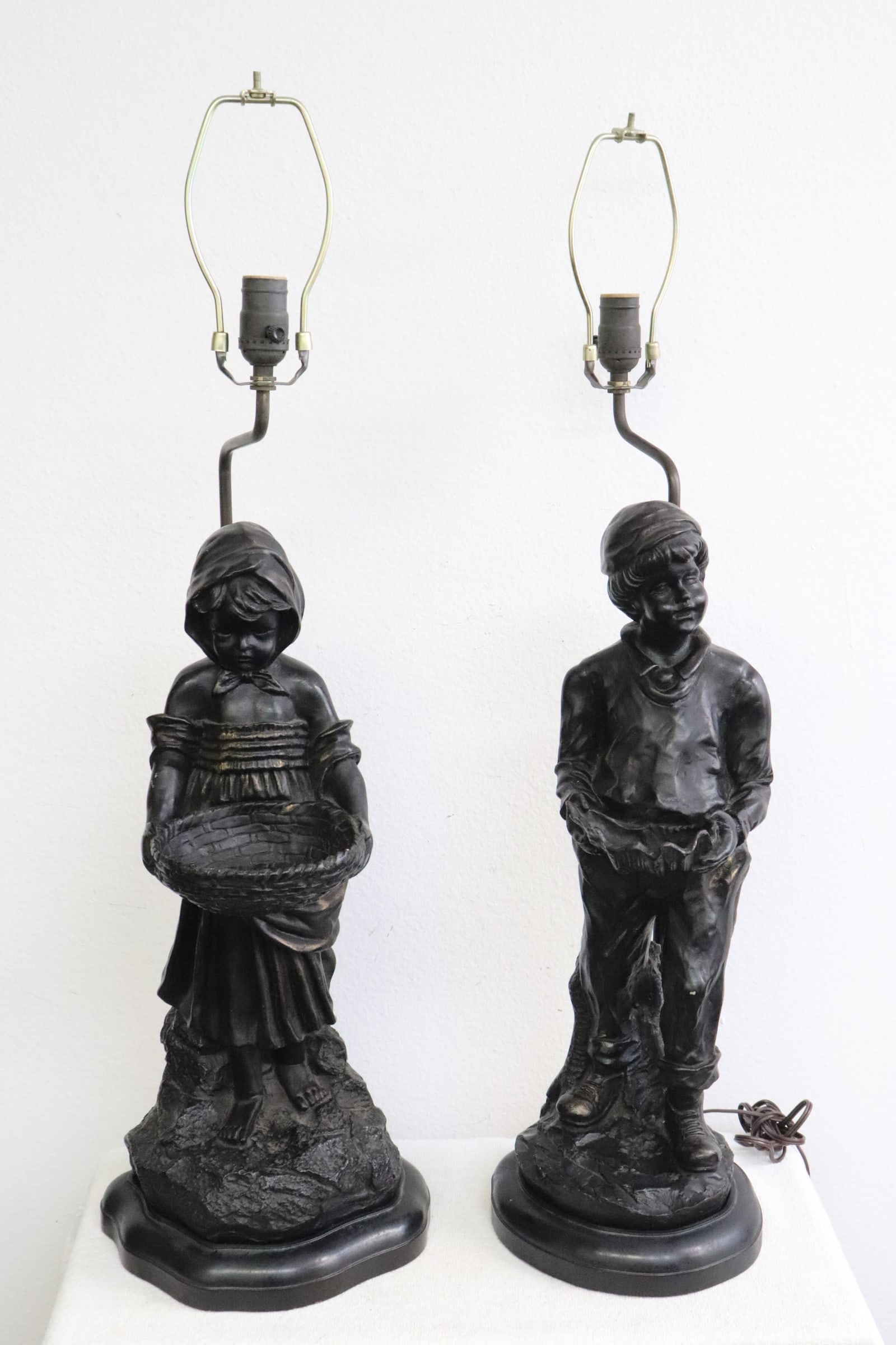 2 figural motif lamps, figures are not metal: 2 figural (20.2"H, 21"H) motif lamps, figures are not metal