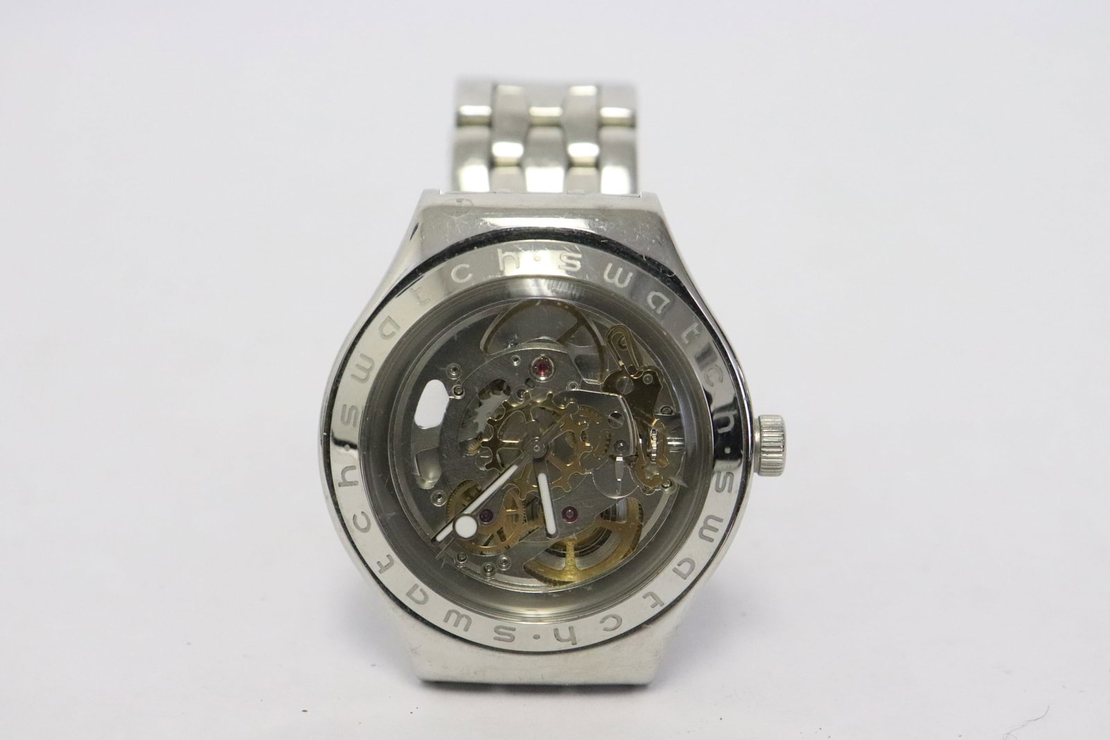 A rare Swatch skeleton automatic wrist watch: A rare Swatch skeleton automatic wrist watch, it works at time of preview, we do not guarantee it will keep accurate time