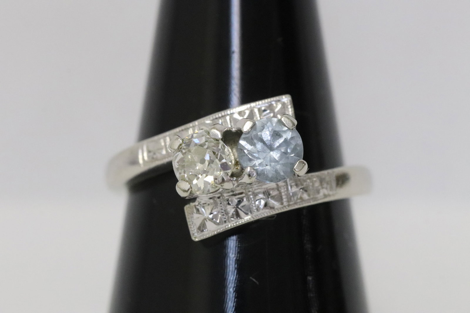 14K W/G ring with diamond and blue stone (1 of 8)