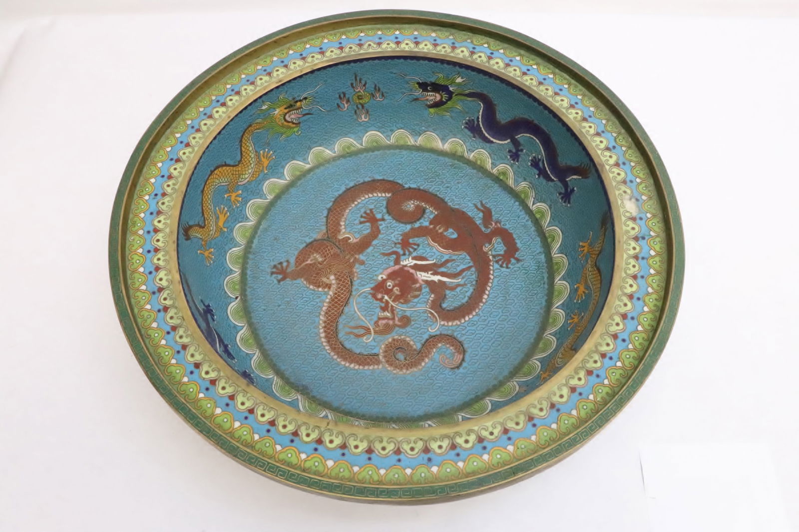 A Chinese vintage bronze based cloisonne basin (1 of 9)