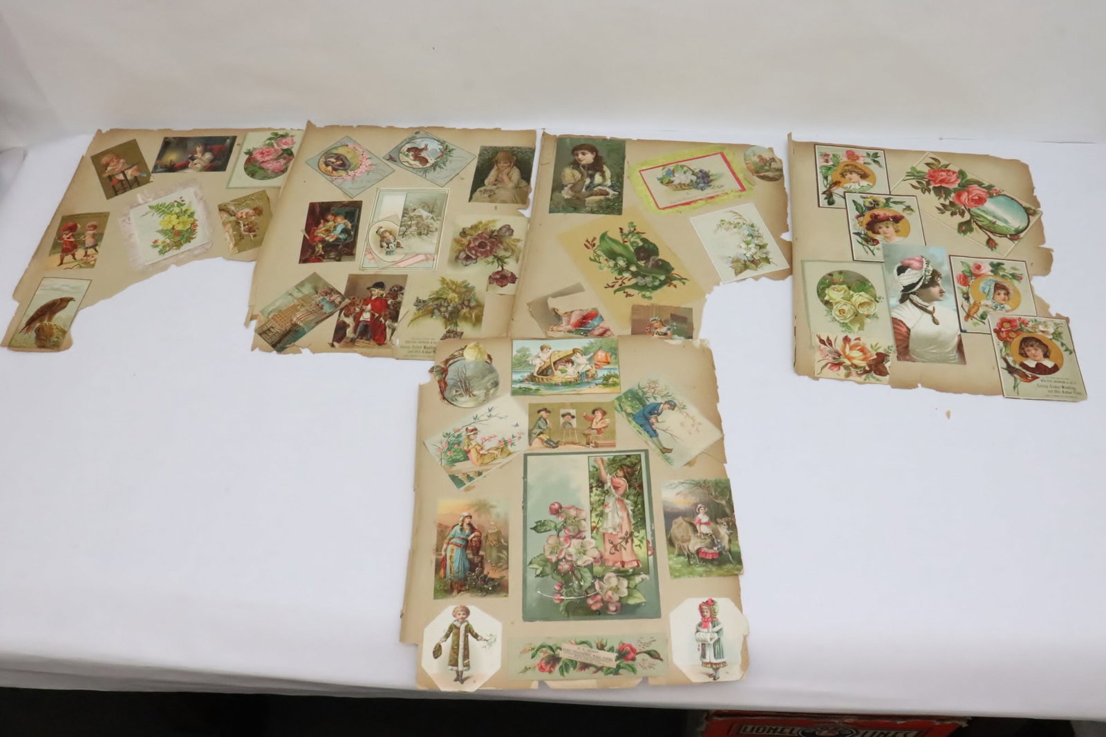 Lot of Victorian cards pasted on boards: Lot of Victorian cards pasted on boards, condition various