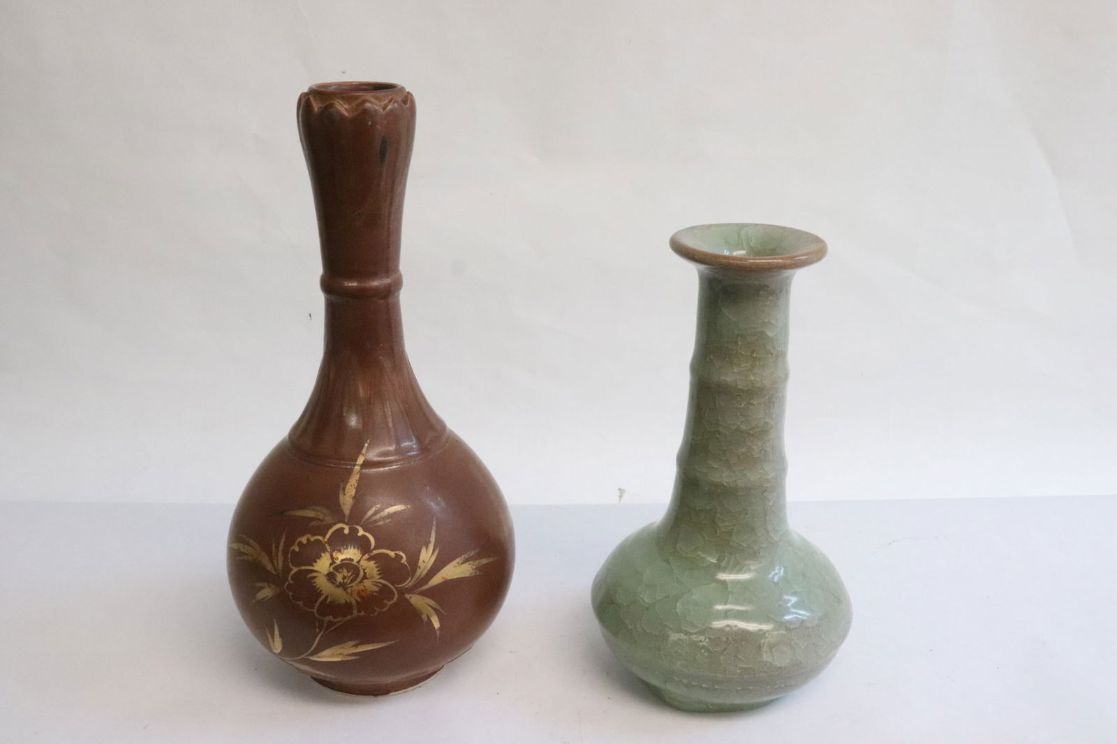 a brown glazed vase, and a crackleware vase (1 of 11)
