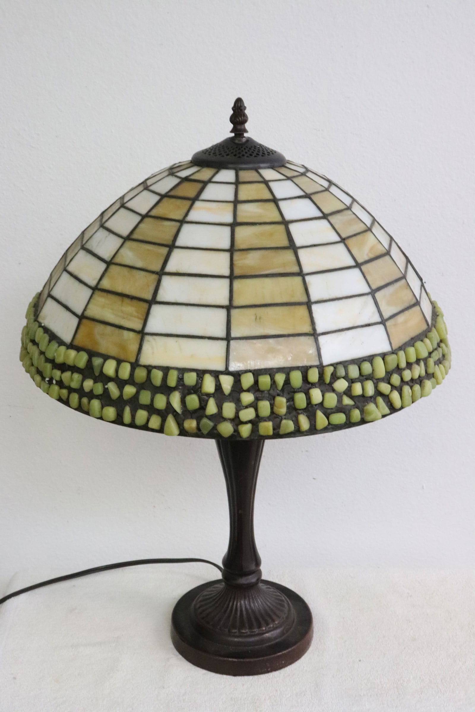 A table lamp with lead glass style shade (1 of 7)