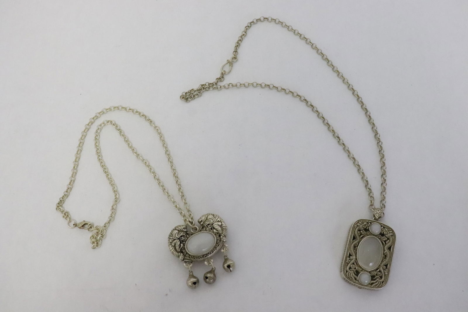 2 white metal scent bottles with stones (1 of 9)