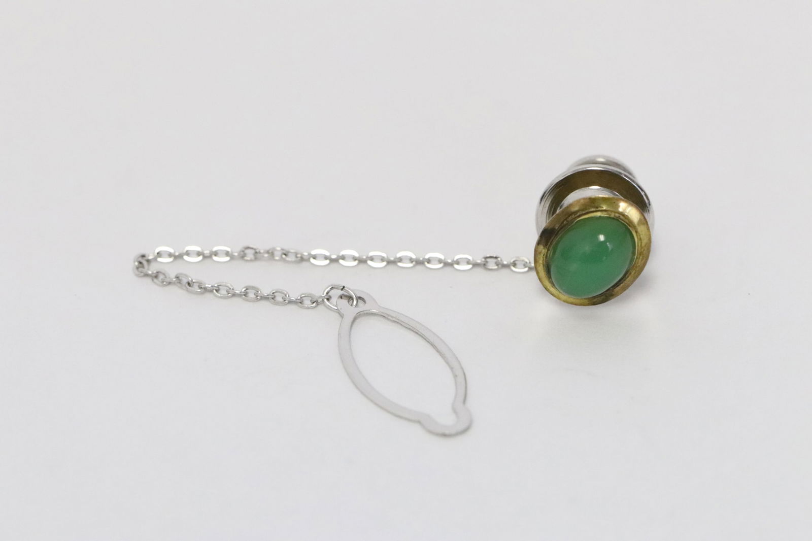 14K Y/G tie tack set with jadeite like stone (1 of 6)