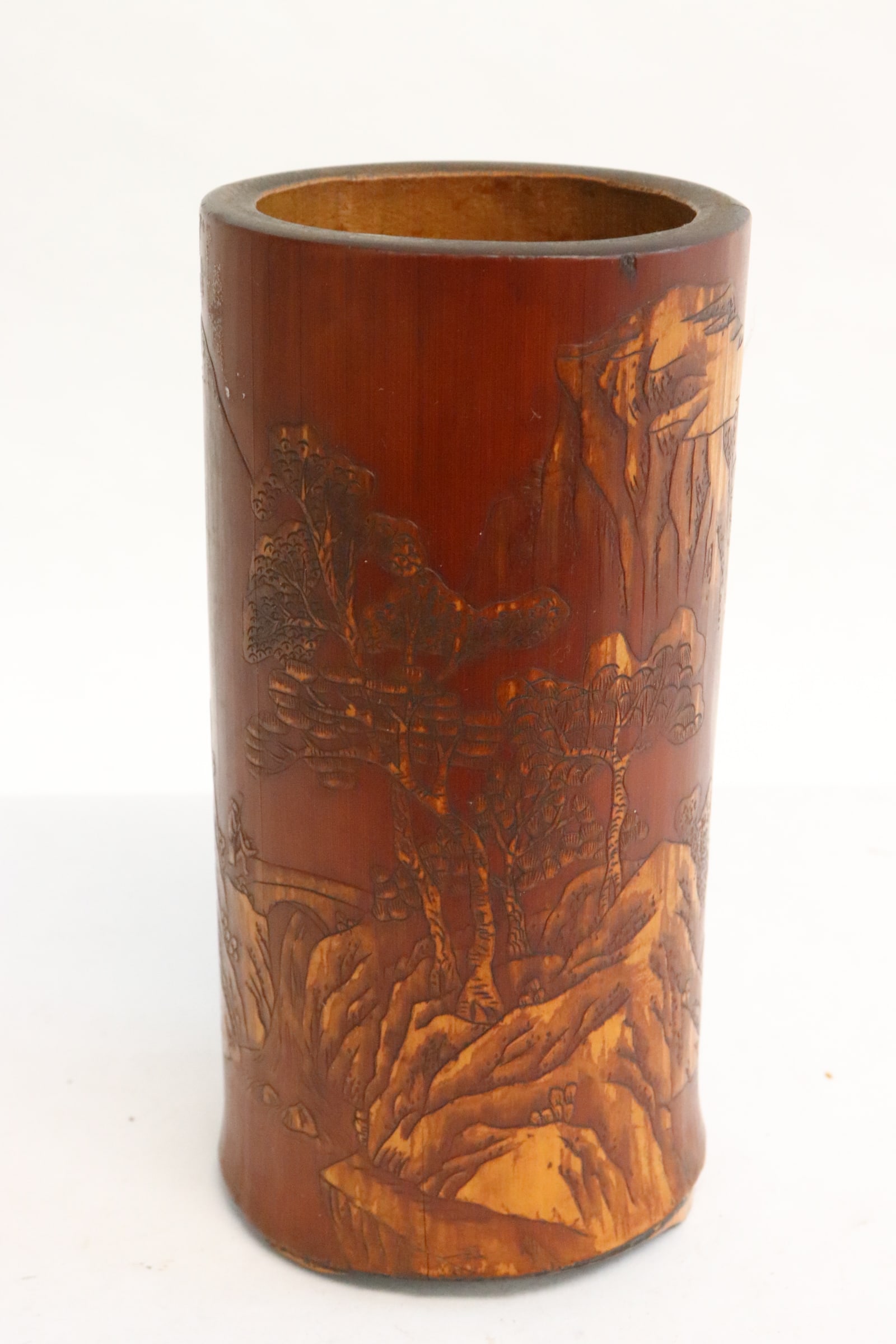 19th century bamboo brush holder (crack): 19th century bamboo brush holder (crack), 5.75"x2.85"x2.65"