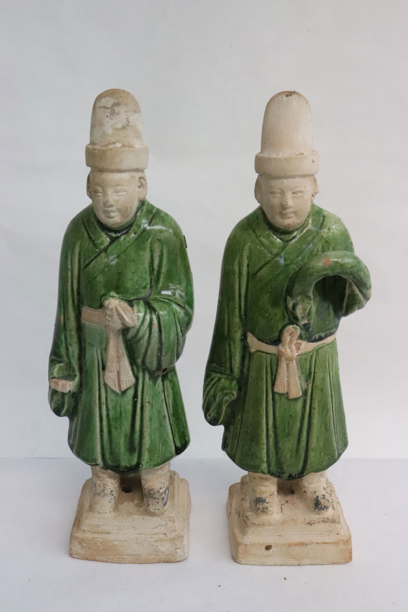 Pair Tang sancai earthenware figures, c1000 AD (1 of 9)