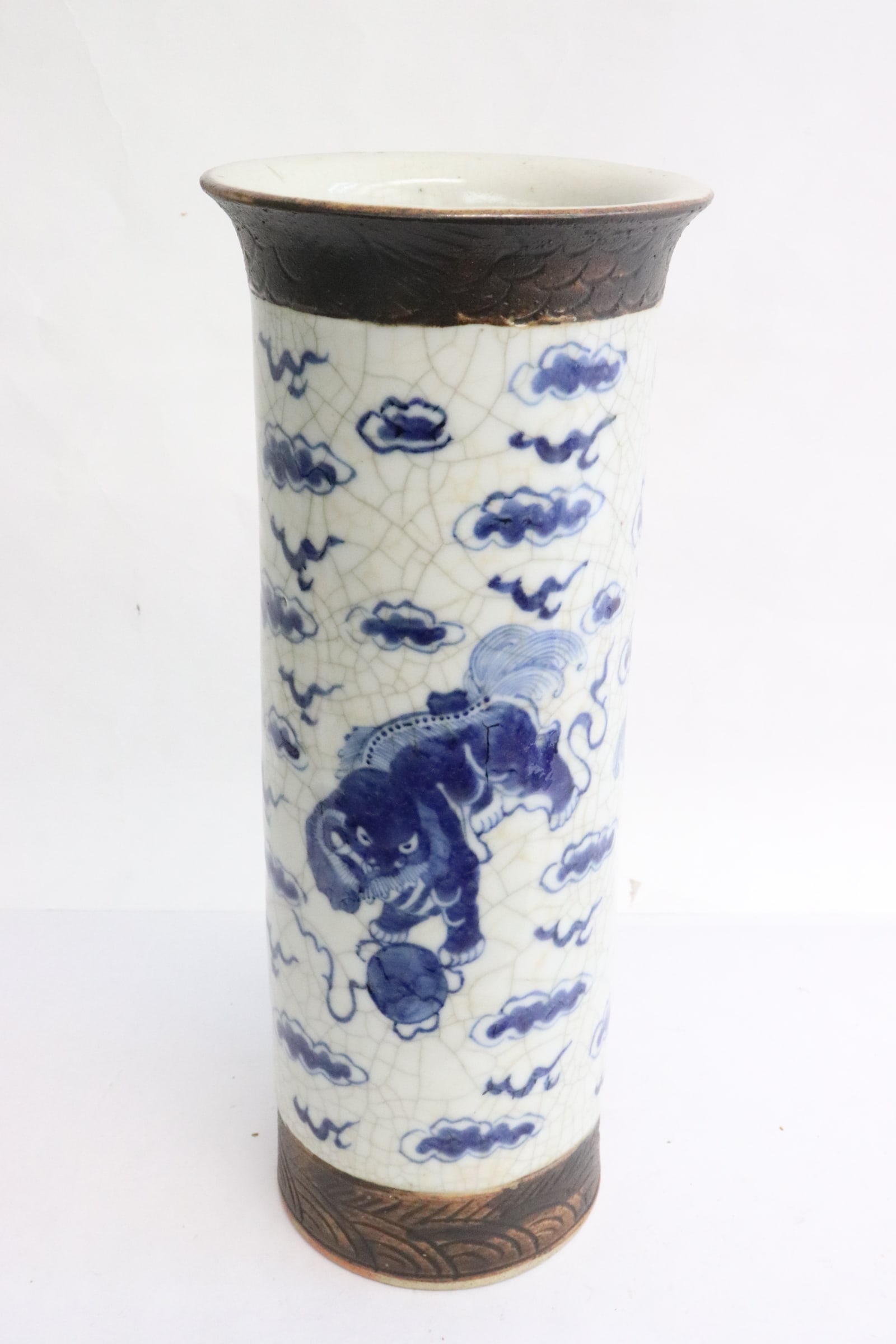 Chinese 19th/20th century crackleware incense holder: Chinese 19th/20th century crackleware incense holder, 12"x4.75"dia
