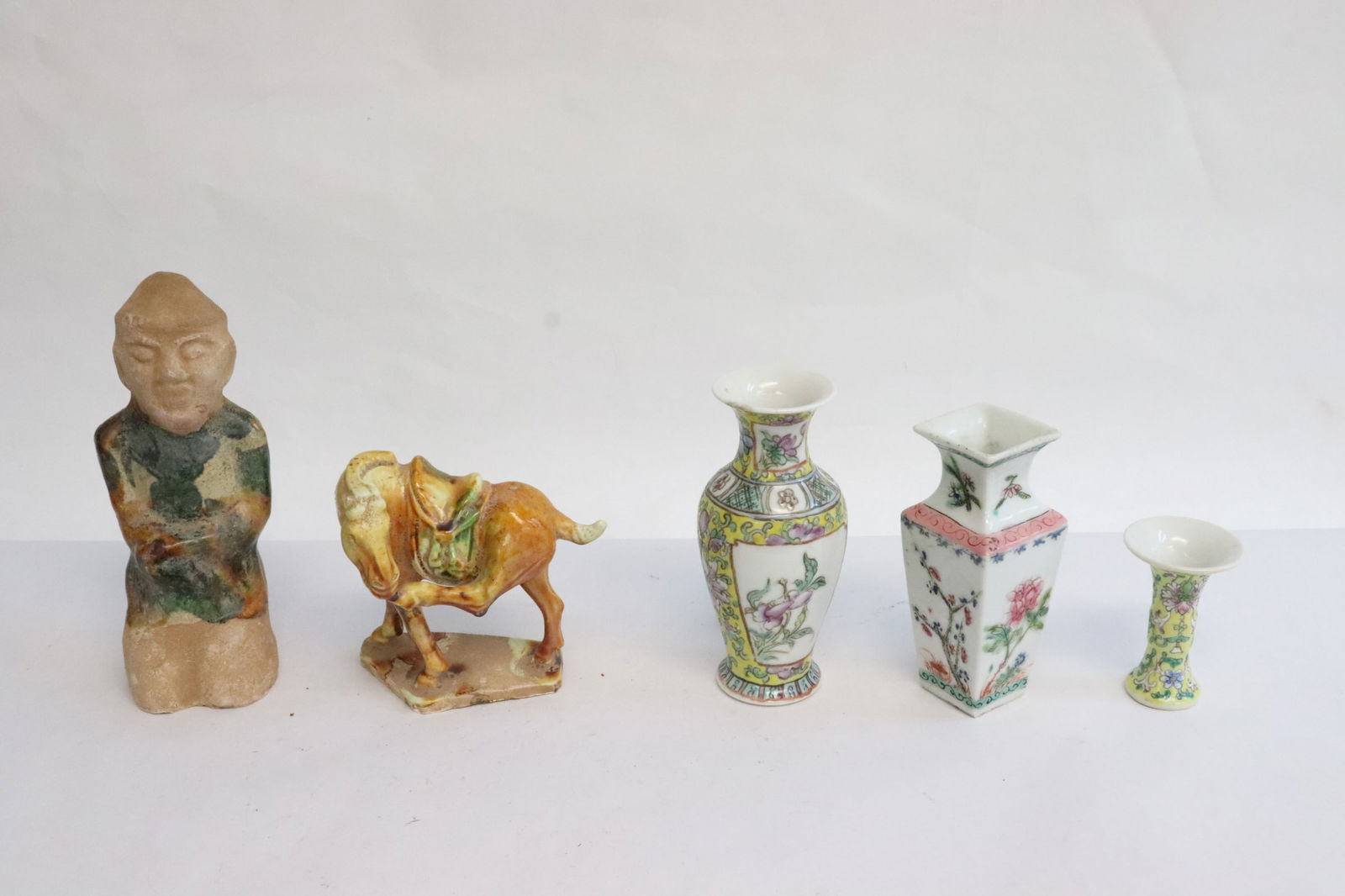 2 sancai earthenware, & 3 small porcelain vases (1 of 12)