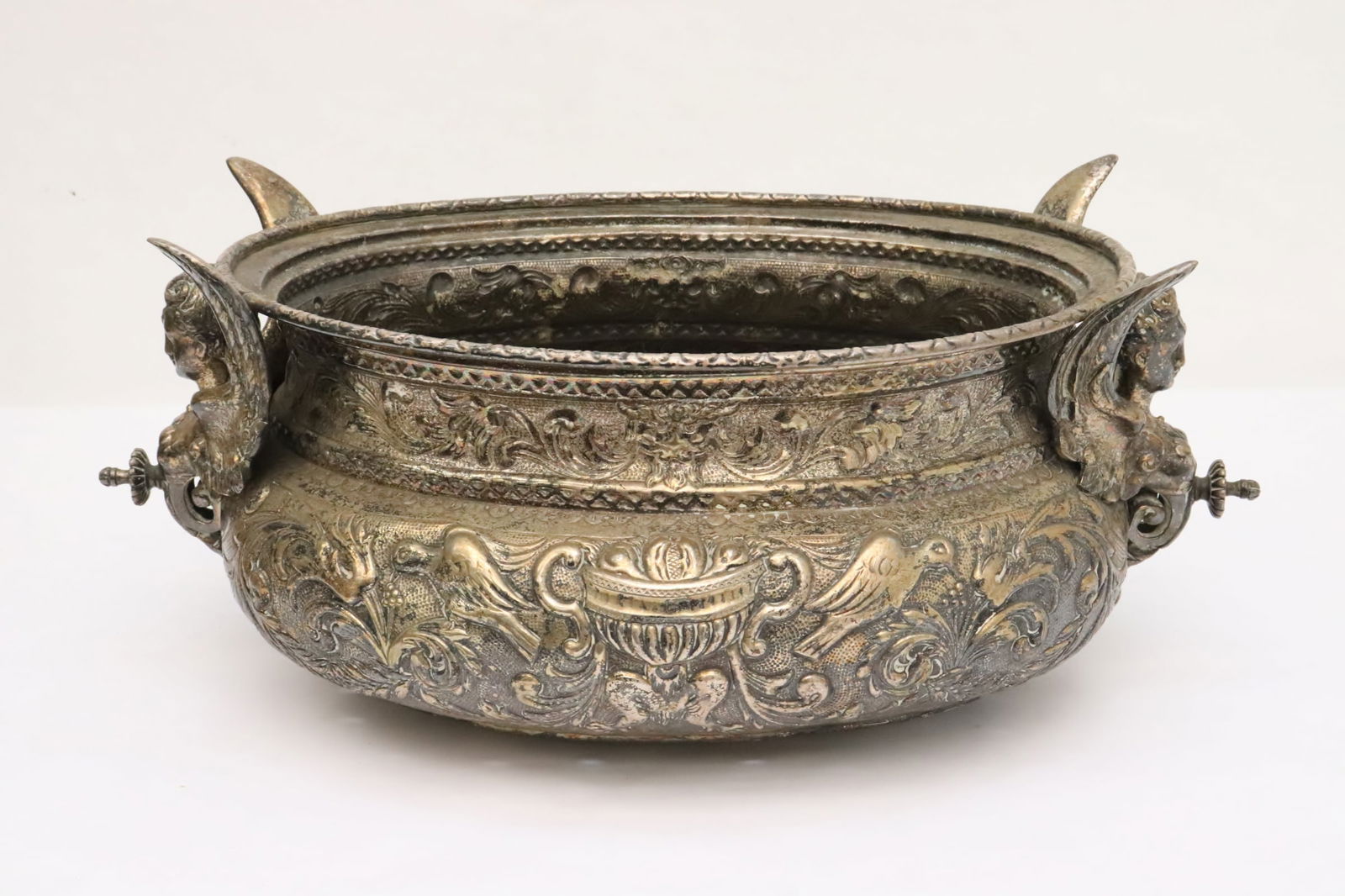 Antique European silverplate on copper planter (1 of 10)