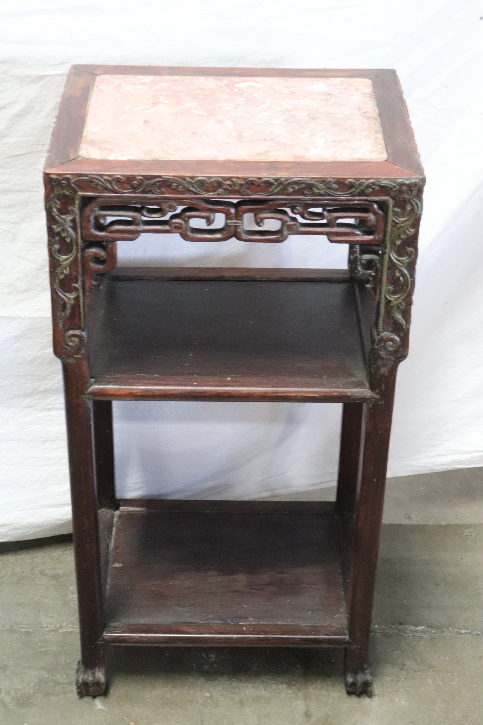 Chinese antique rosewood marble top pedestal table (1 of 9)