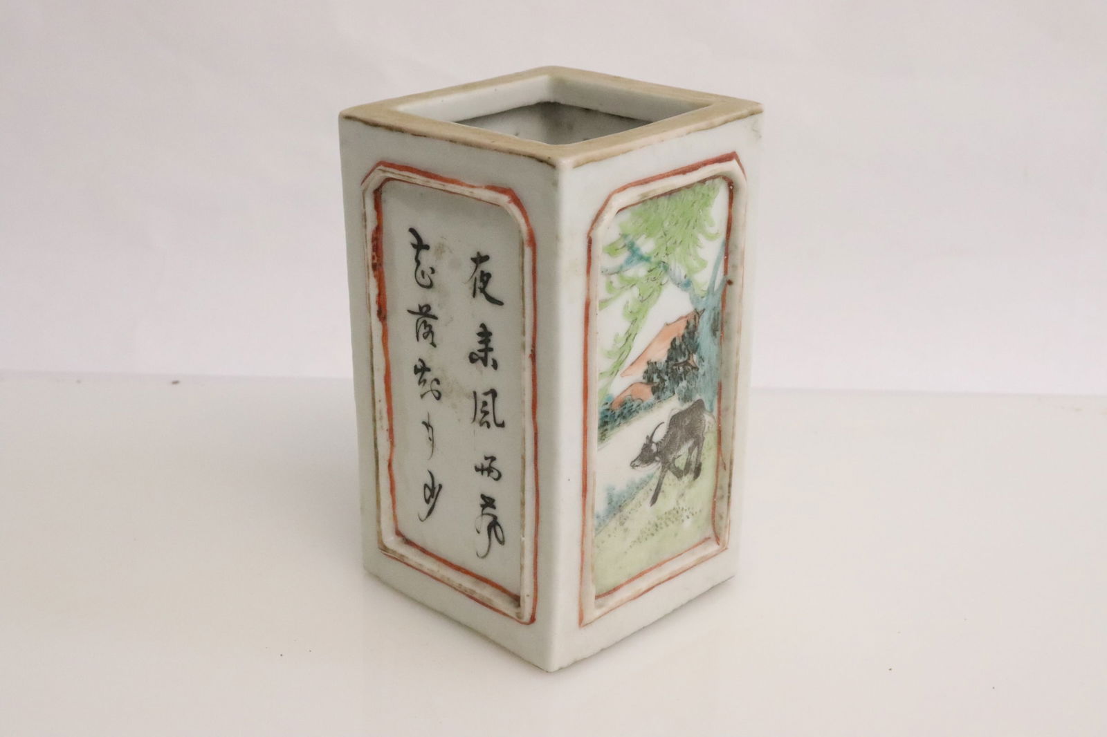 Antique Chinese porcelain square brush holder (1 of 8)