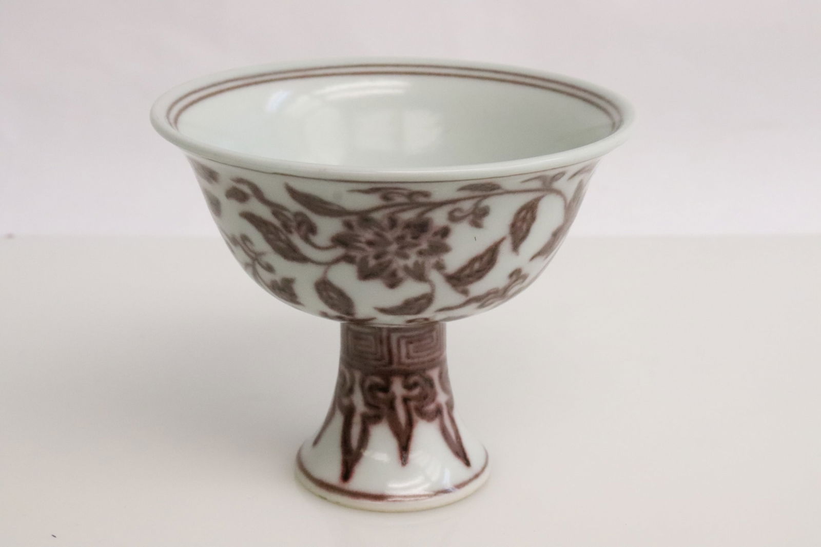 Chinese red and white porcelain stem tea cup (1 of 7)