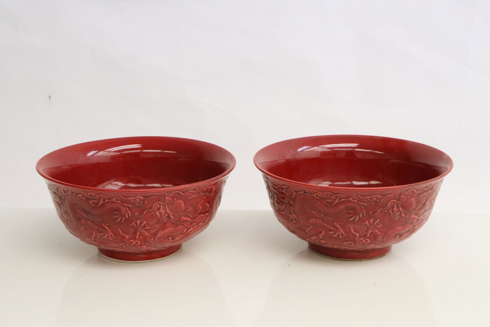 Pair Chinese red glazed porcelain bowls (1 of 7)