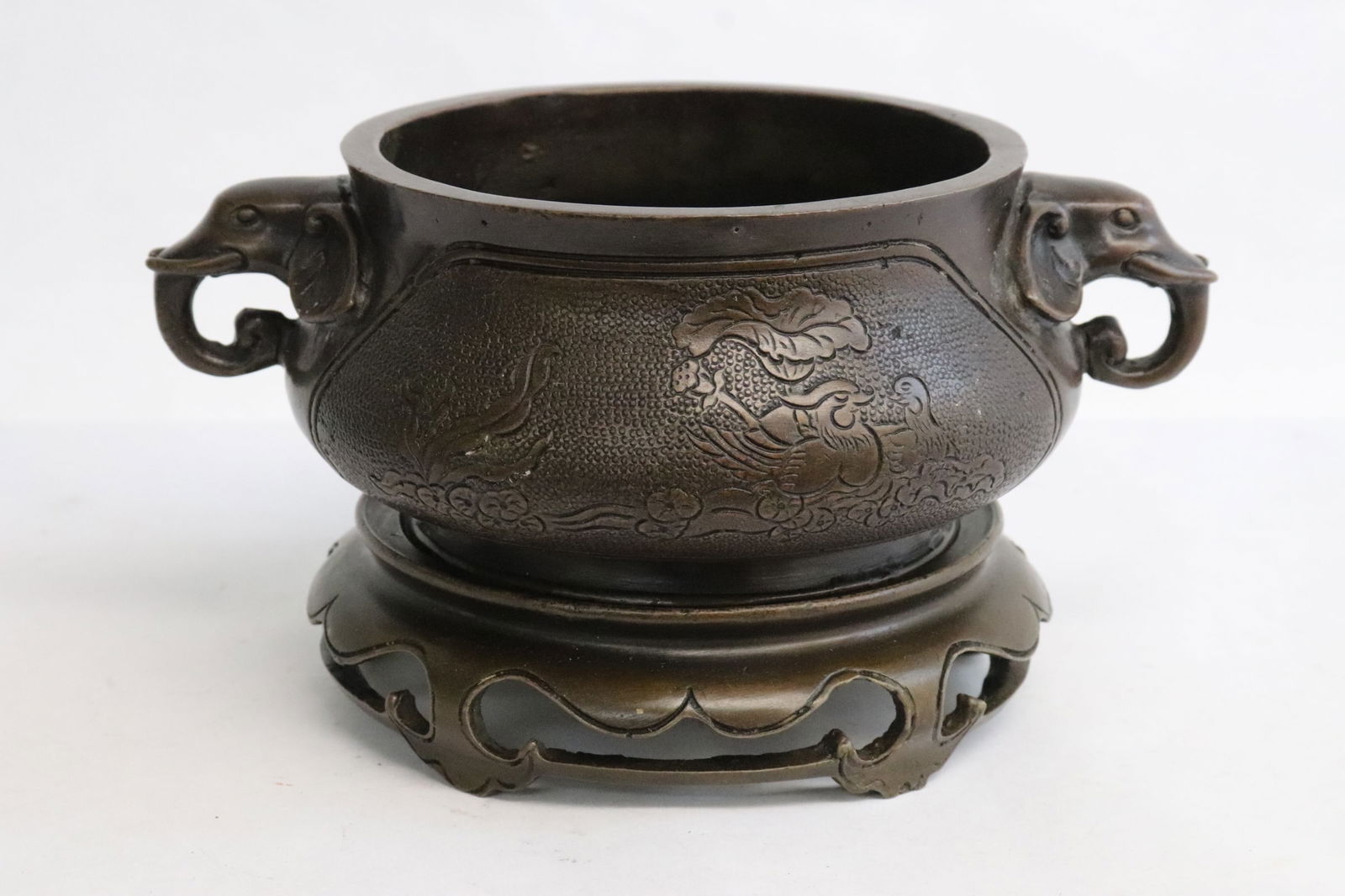 Chinese bronze censer with bronze stand (1 of 8)